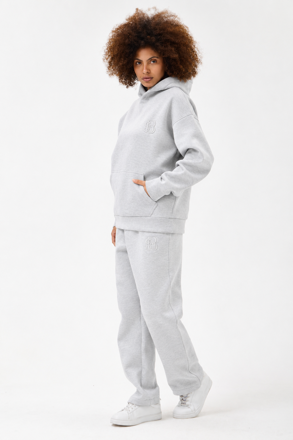 Grey Melange Panda Kumaş Kadın Sweatshirt Takım