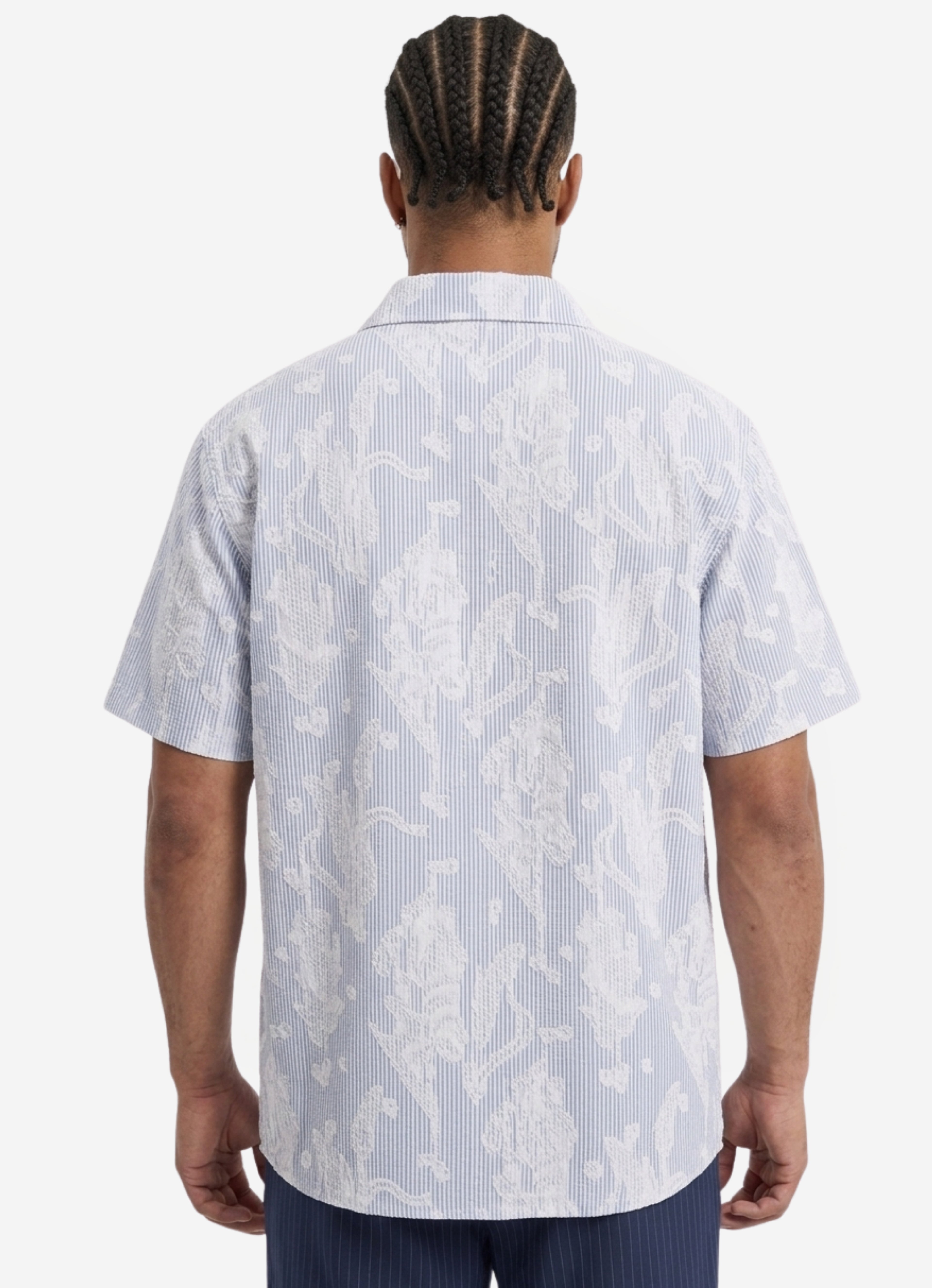 Navy Blue Cep Detaylı Comfort Çizgili Gömlek
