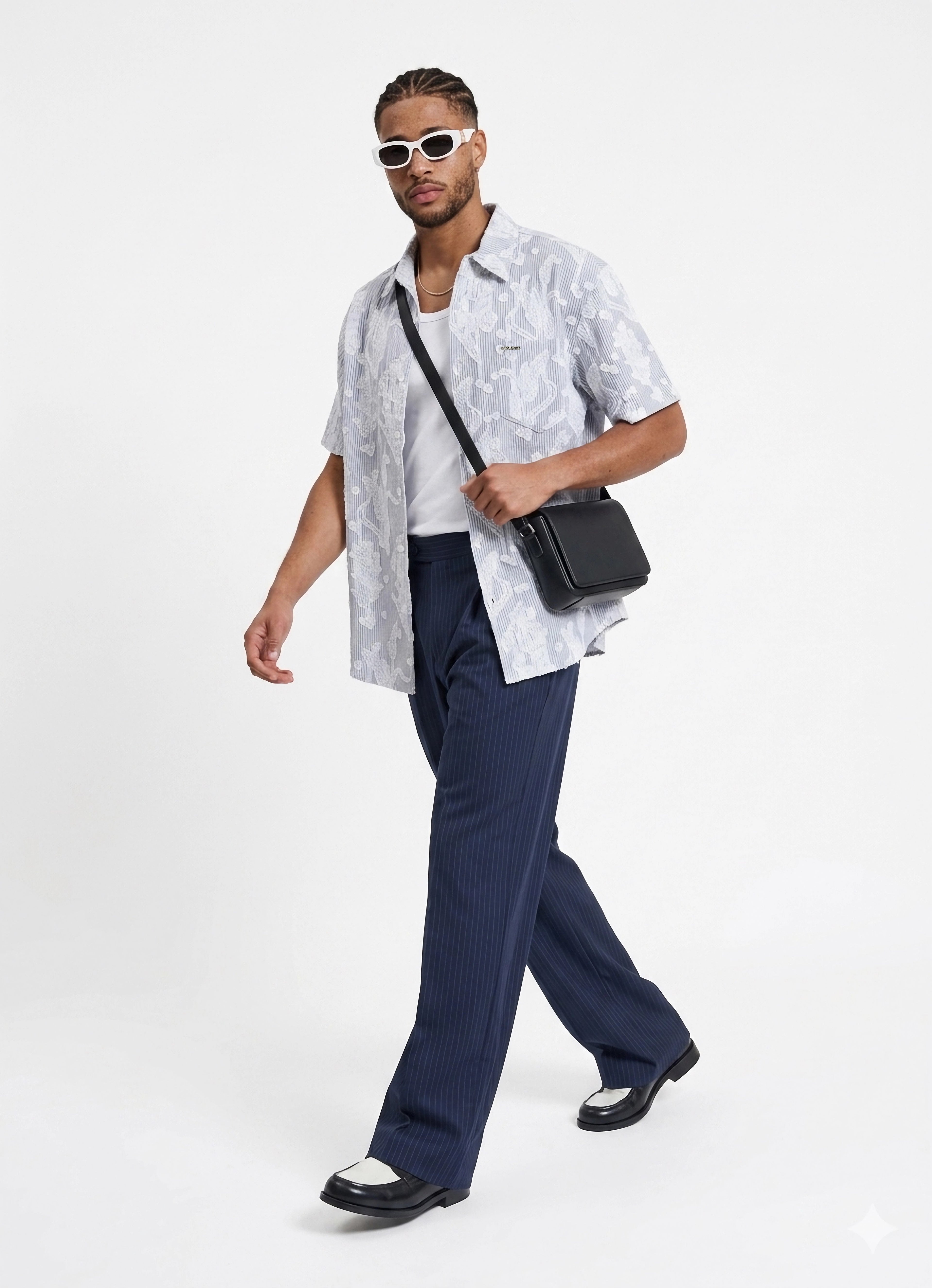 Navy Blue Cep Detaylı Comfort Çizgili Gömlek