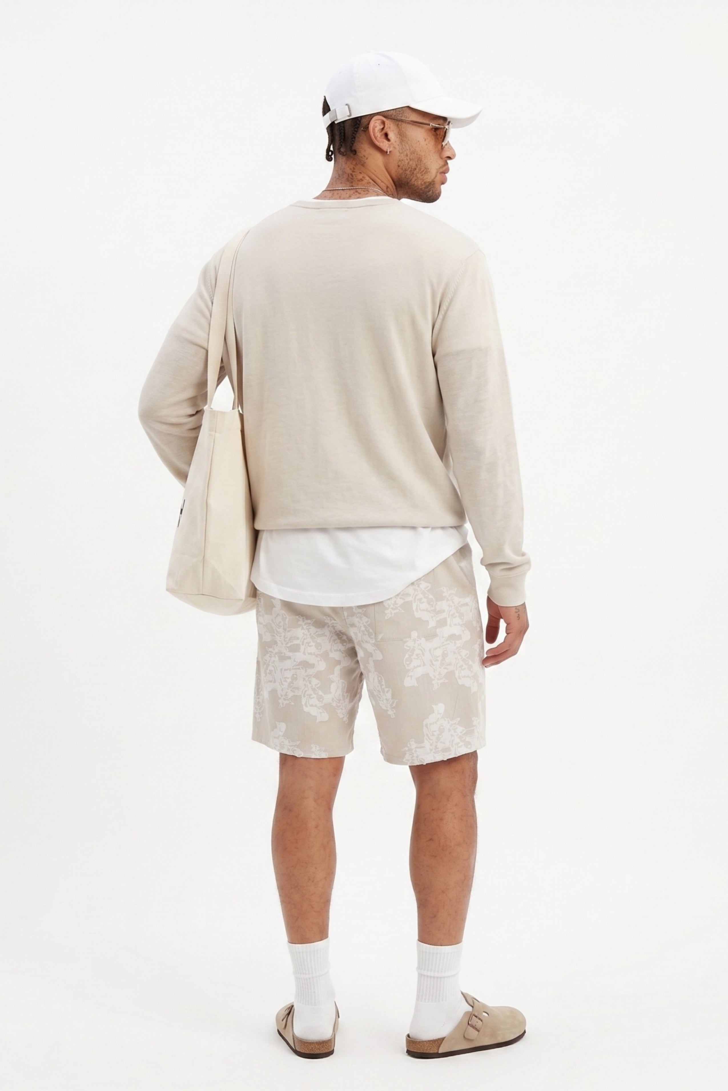 Beige Comfort Jakarlı Şort