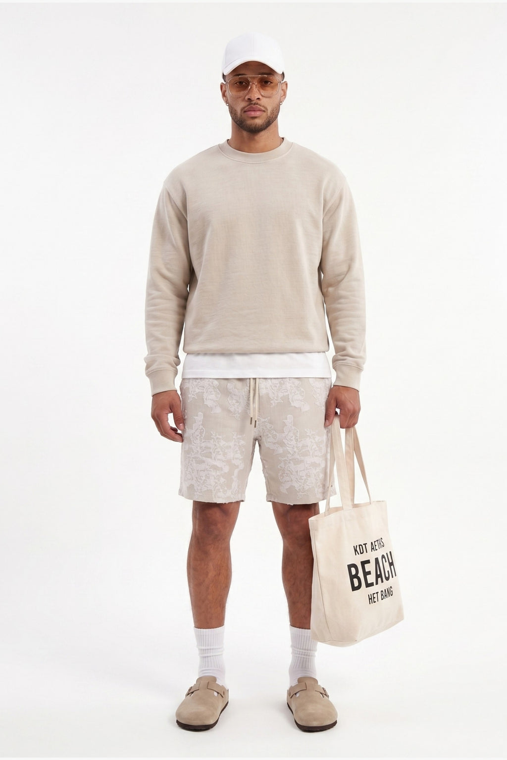 Beige Comfort Jakarlı Şort