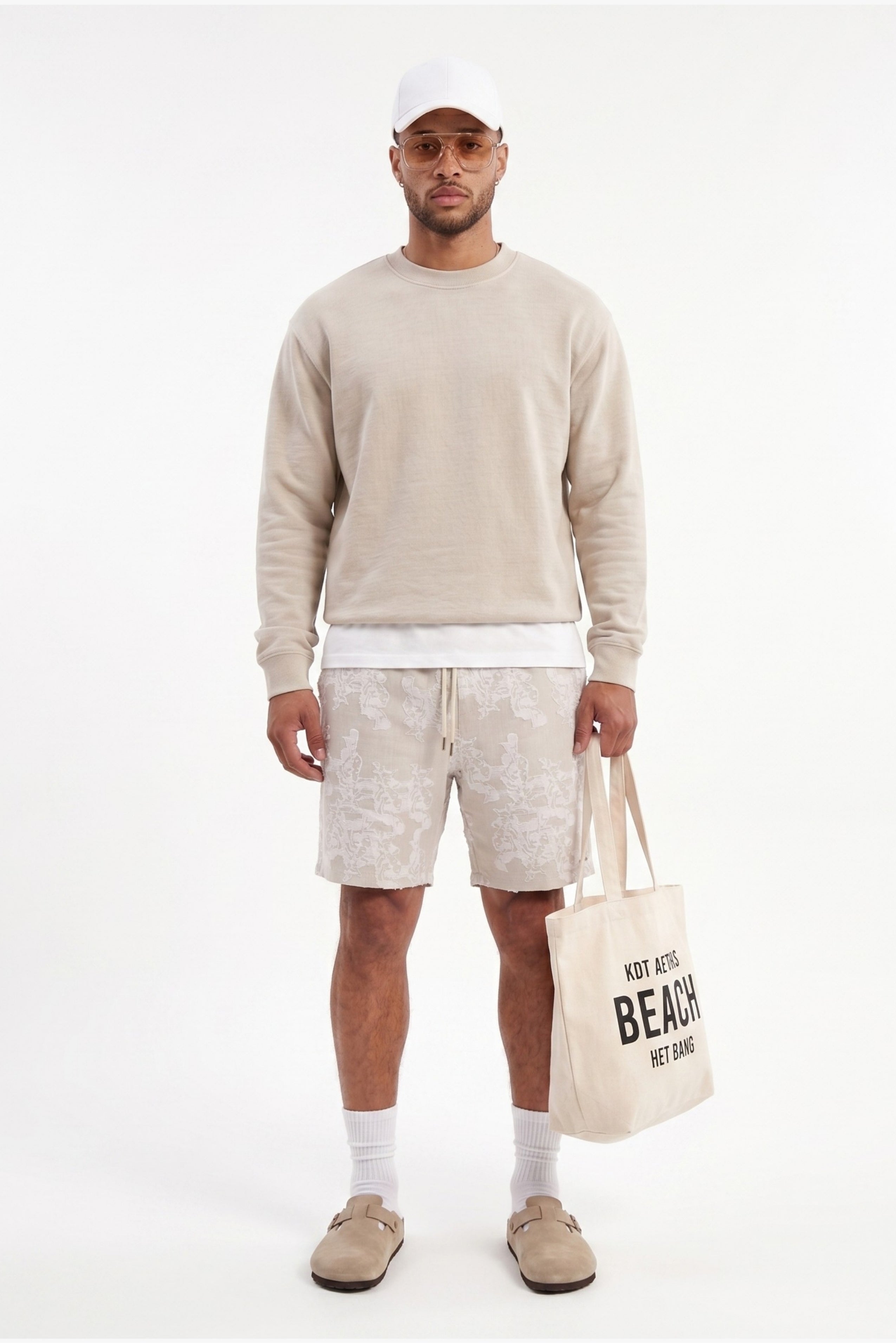 Beige Comfort Jakarlı Şort