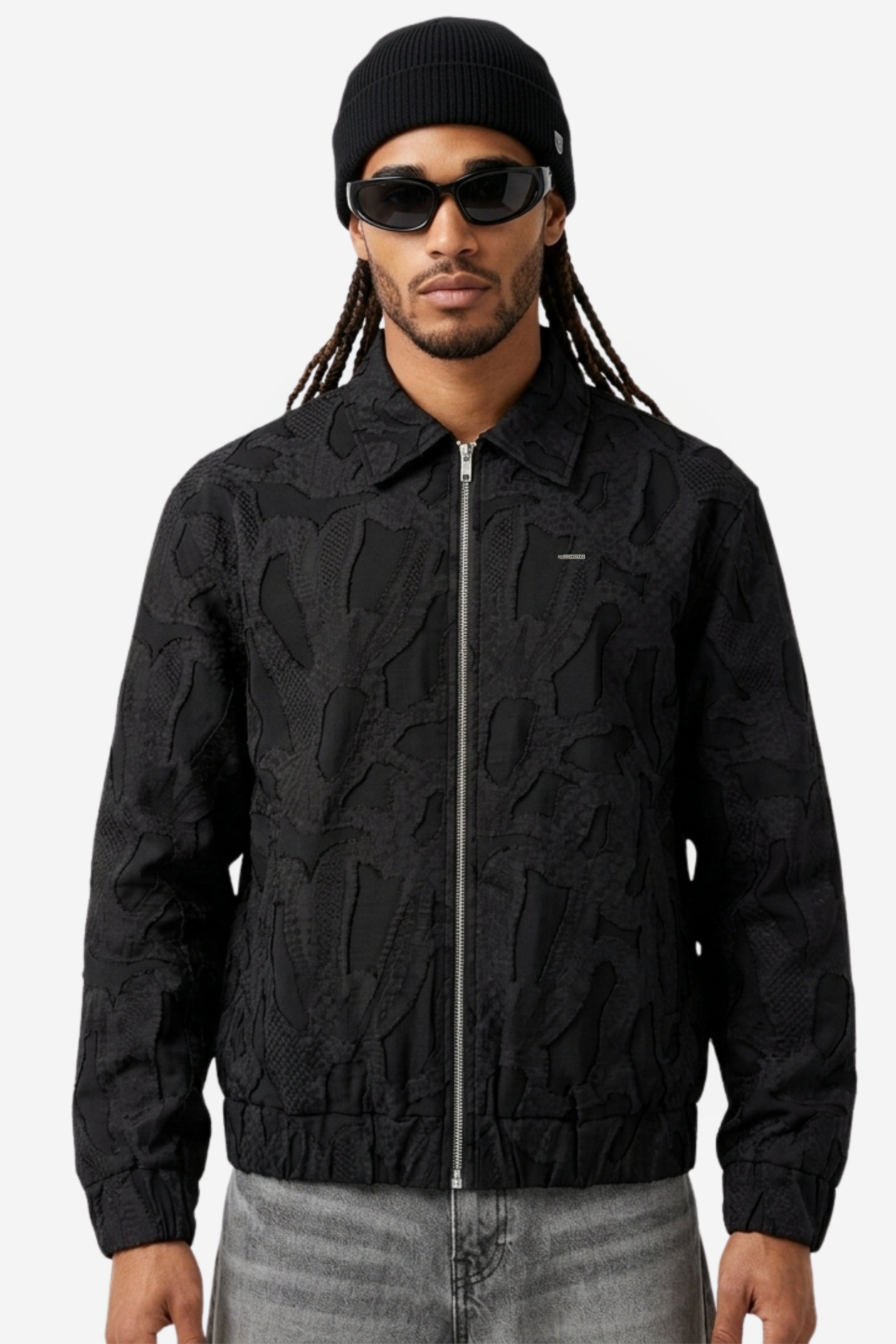Black Zipper Jakarlı Ceket
