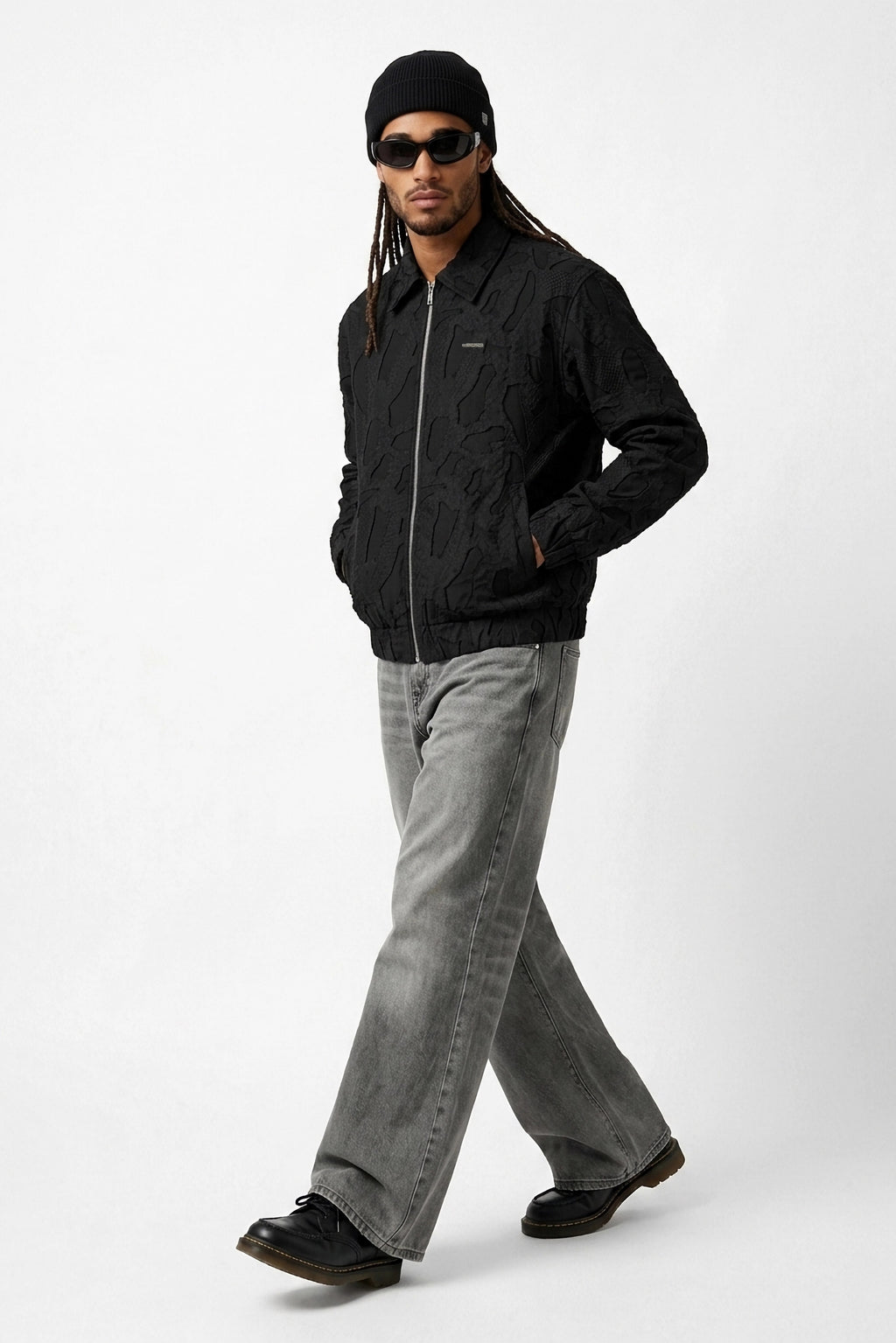 Black Zipper Jakarlı Ceket