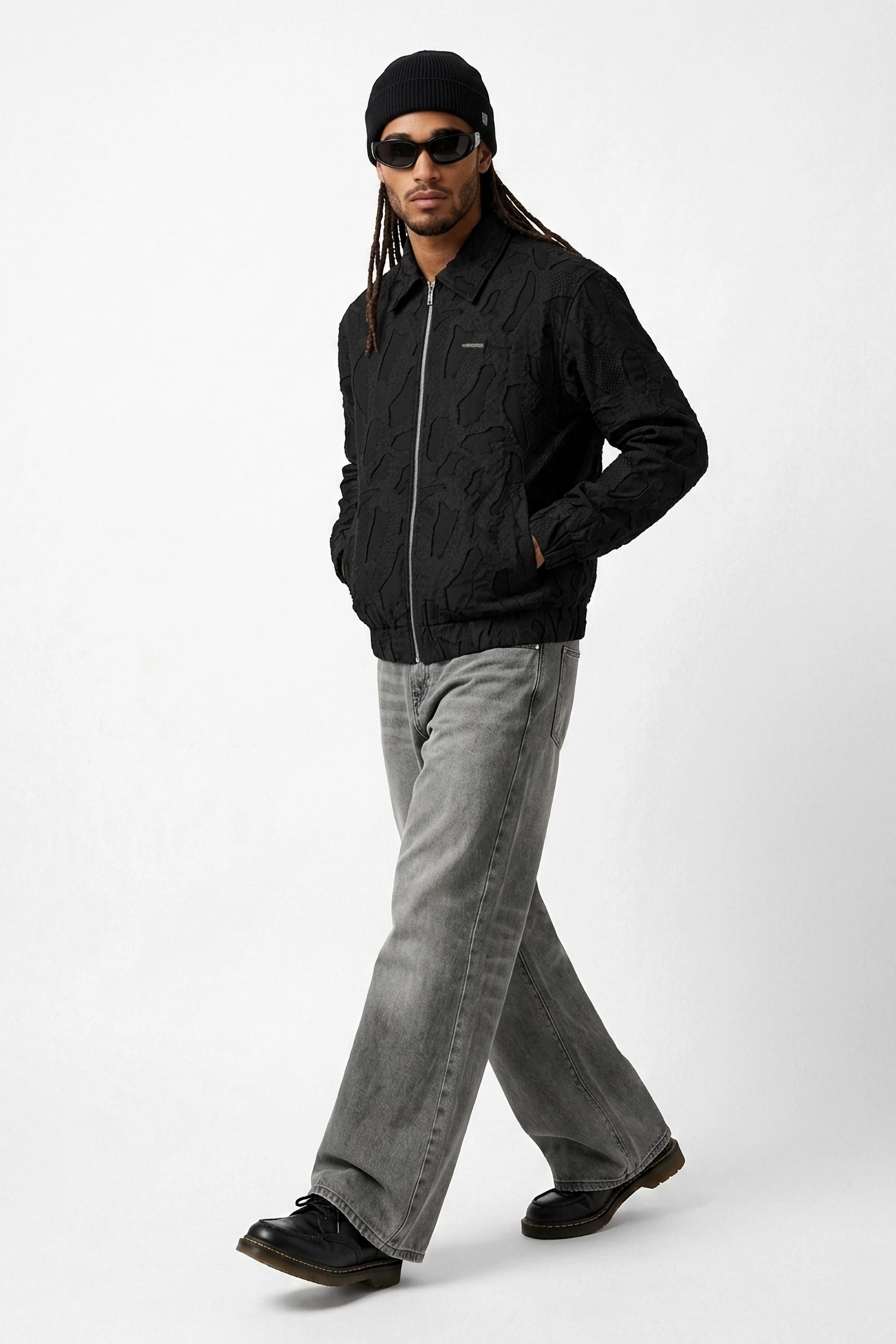Black Zipper Jakarlı Ceket