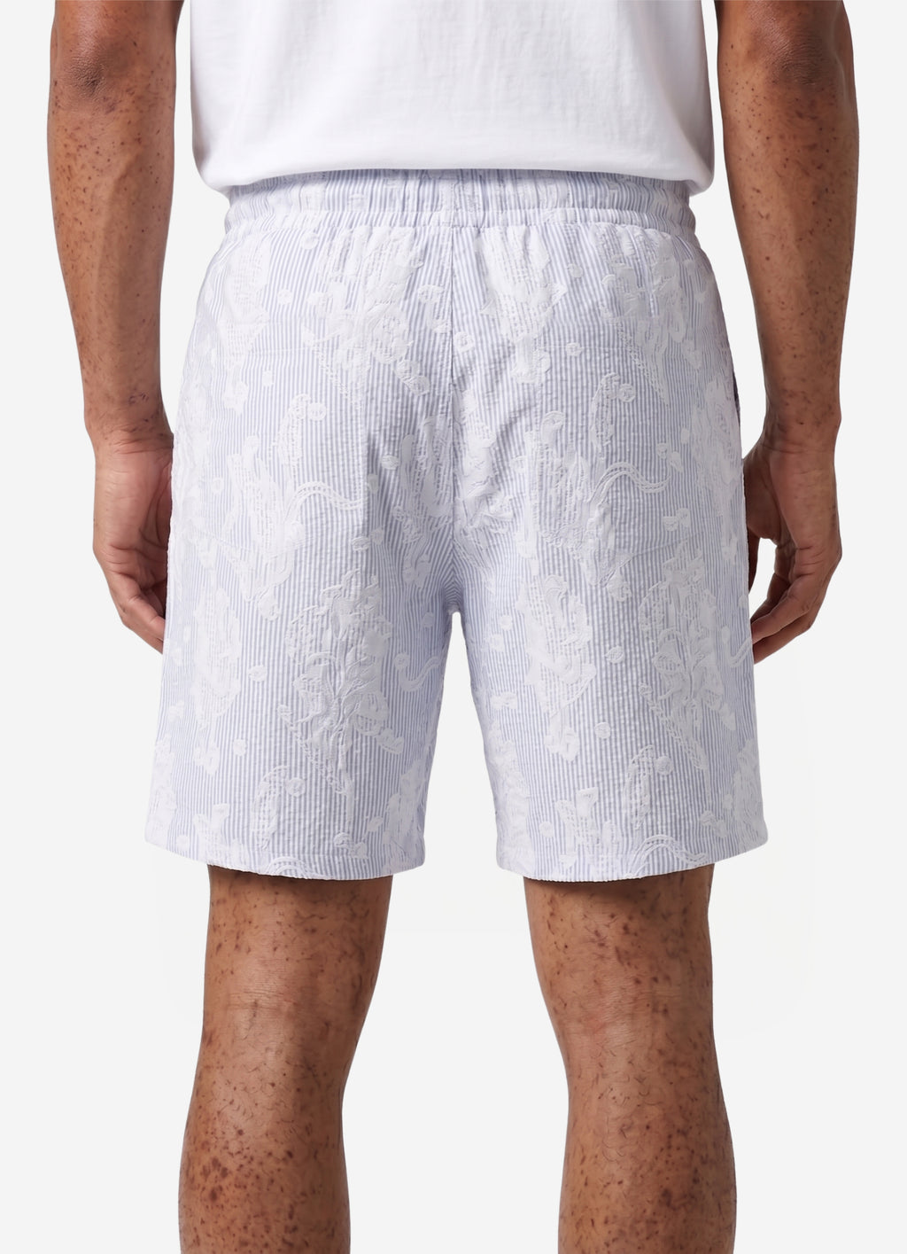 Navy Blue Comfort Jakarlı Çizgili Şort