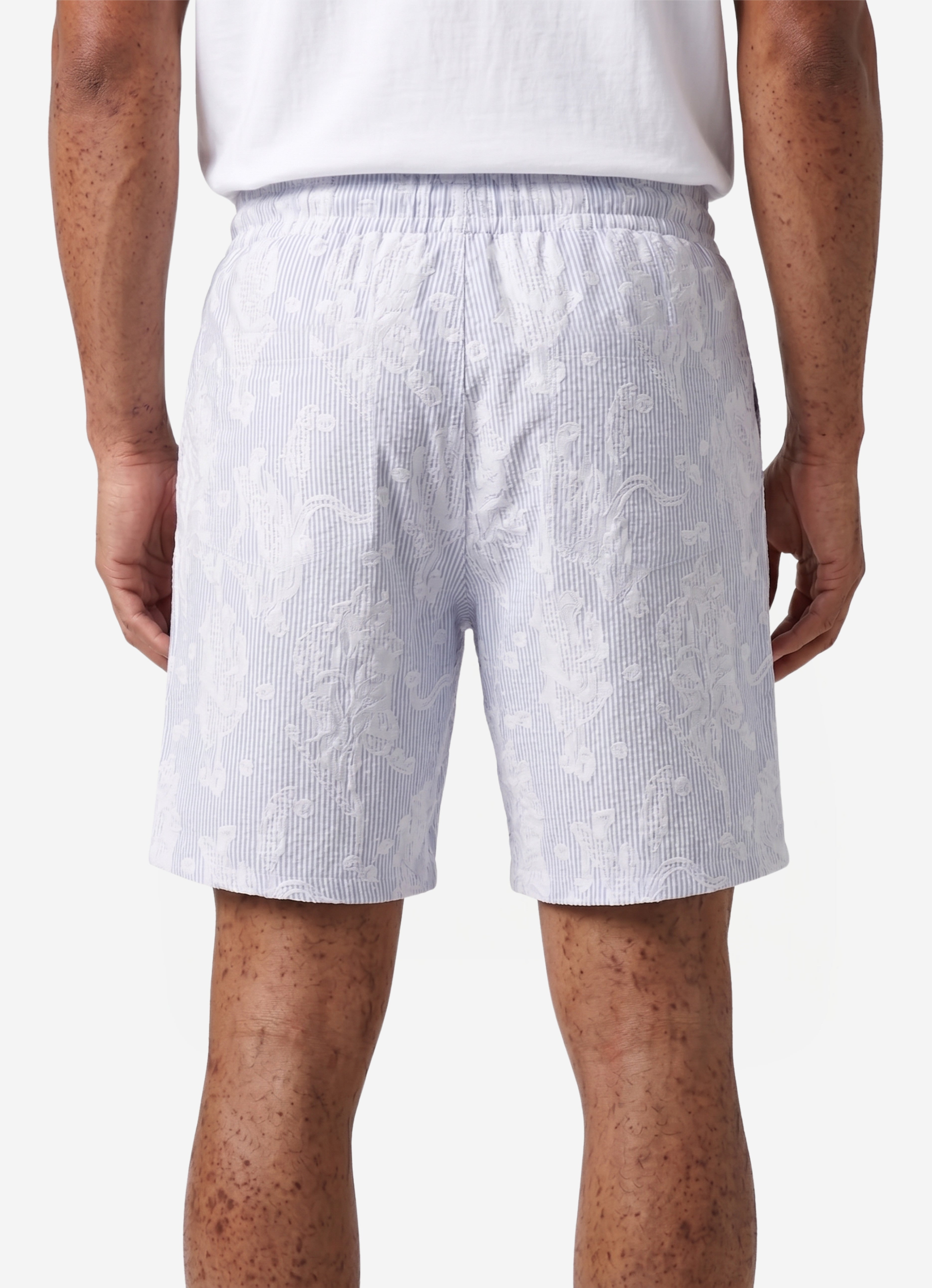 Navy Blue Comfort Jakarlı Çizgili Şort