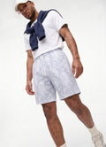 Navy Blue Comfort Jakarlı Çizgili Şort