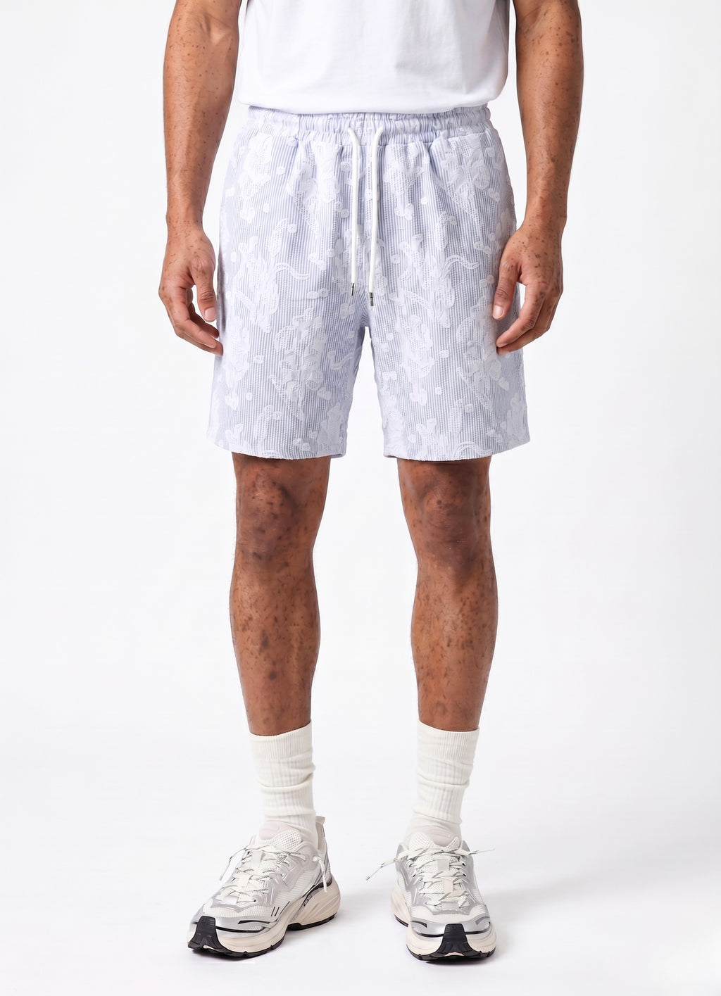 Navy Blue Comfort Jakarlı Çizgili Şort