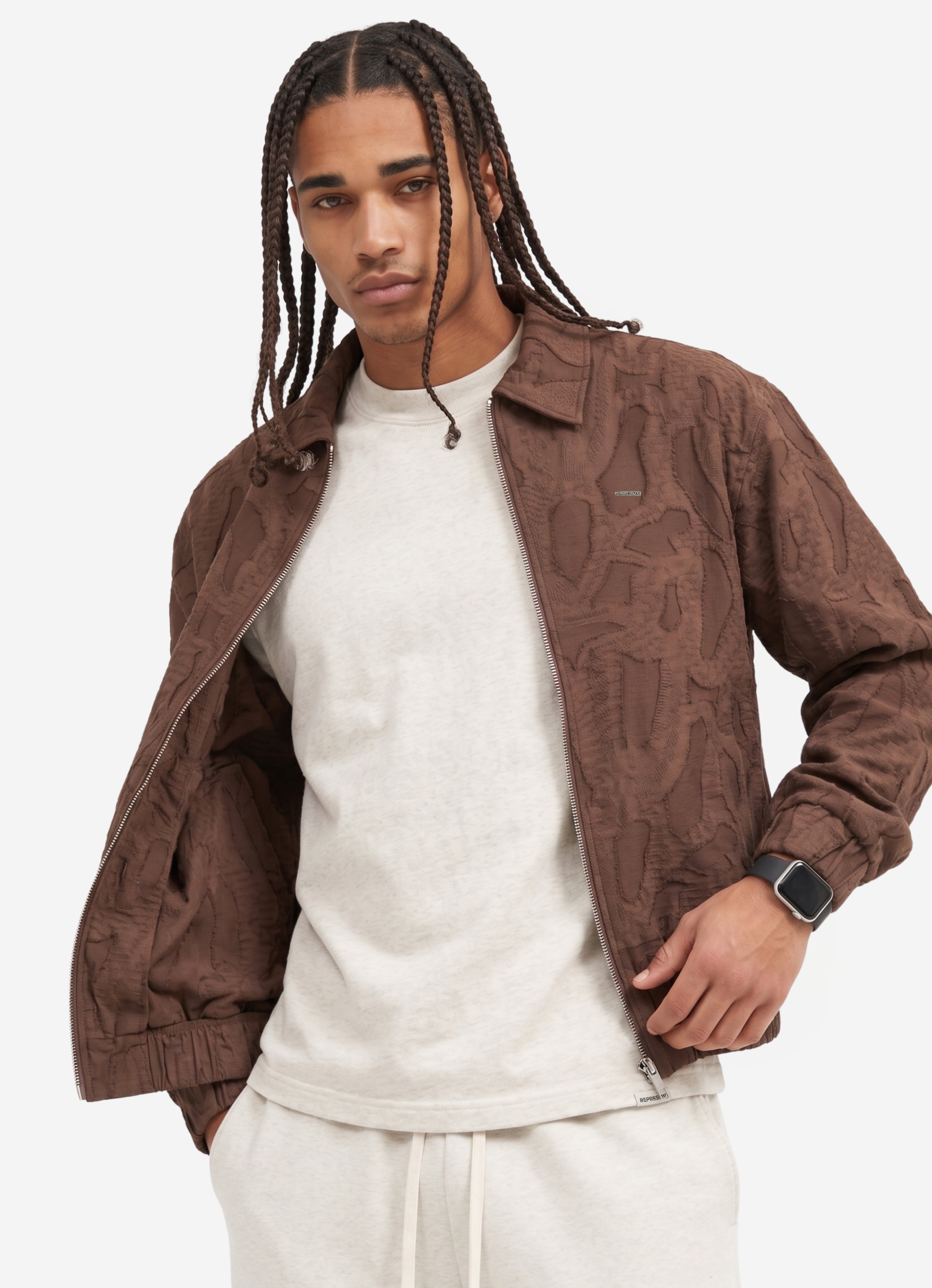 Dark Coffee Zipper Jakarlı Ceket