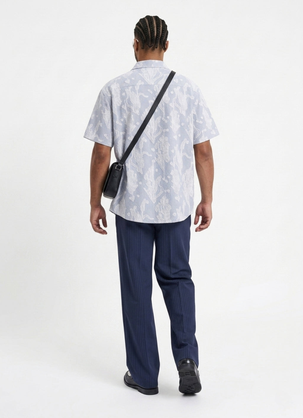 Navy Blue Cep Detaylı Comfort Çizgili Gömlek