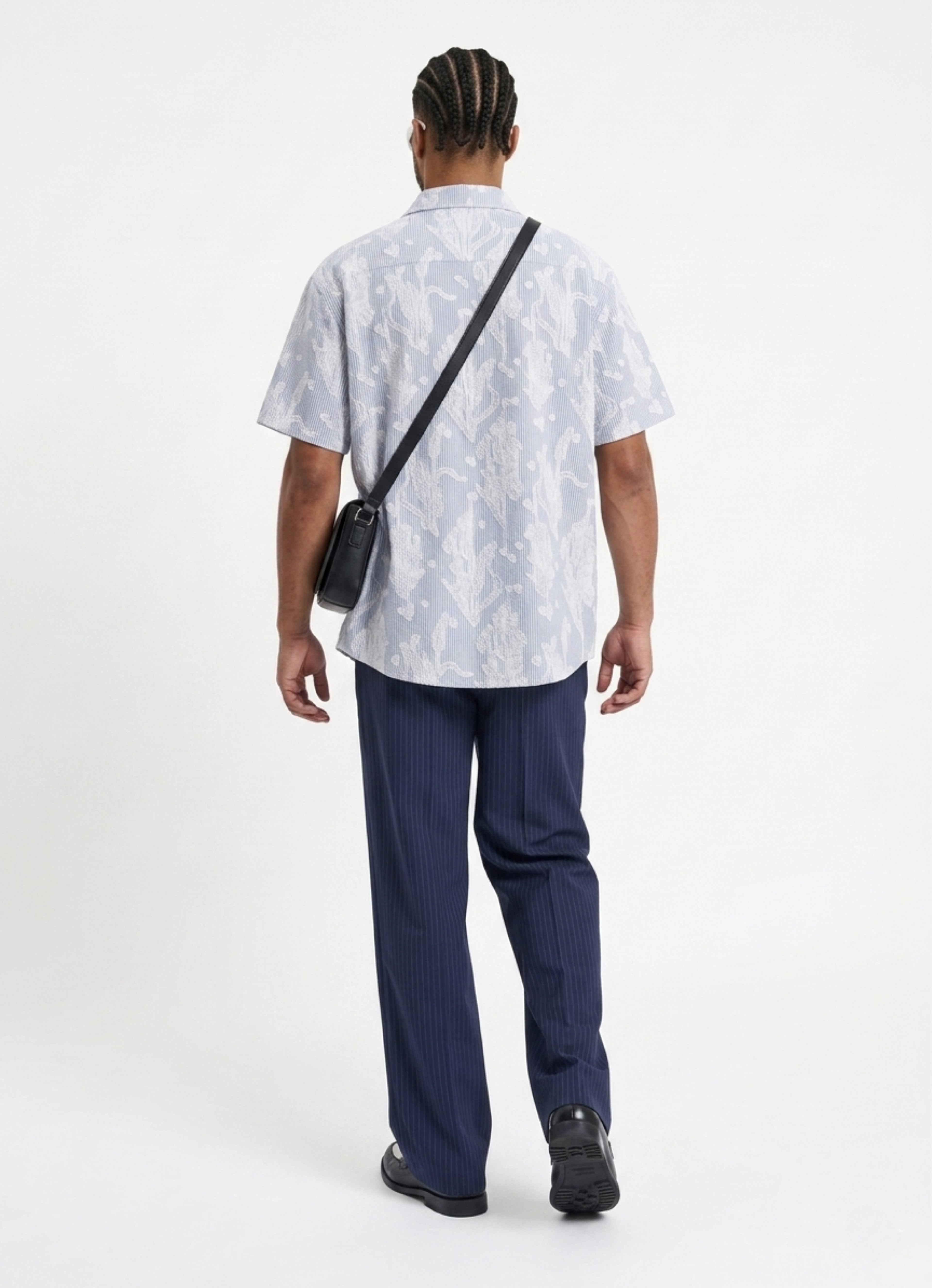 Navy Blue Cep Detaylı Comfort Çizgili Gömlek