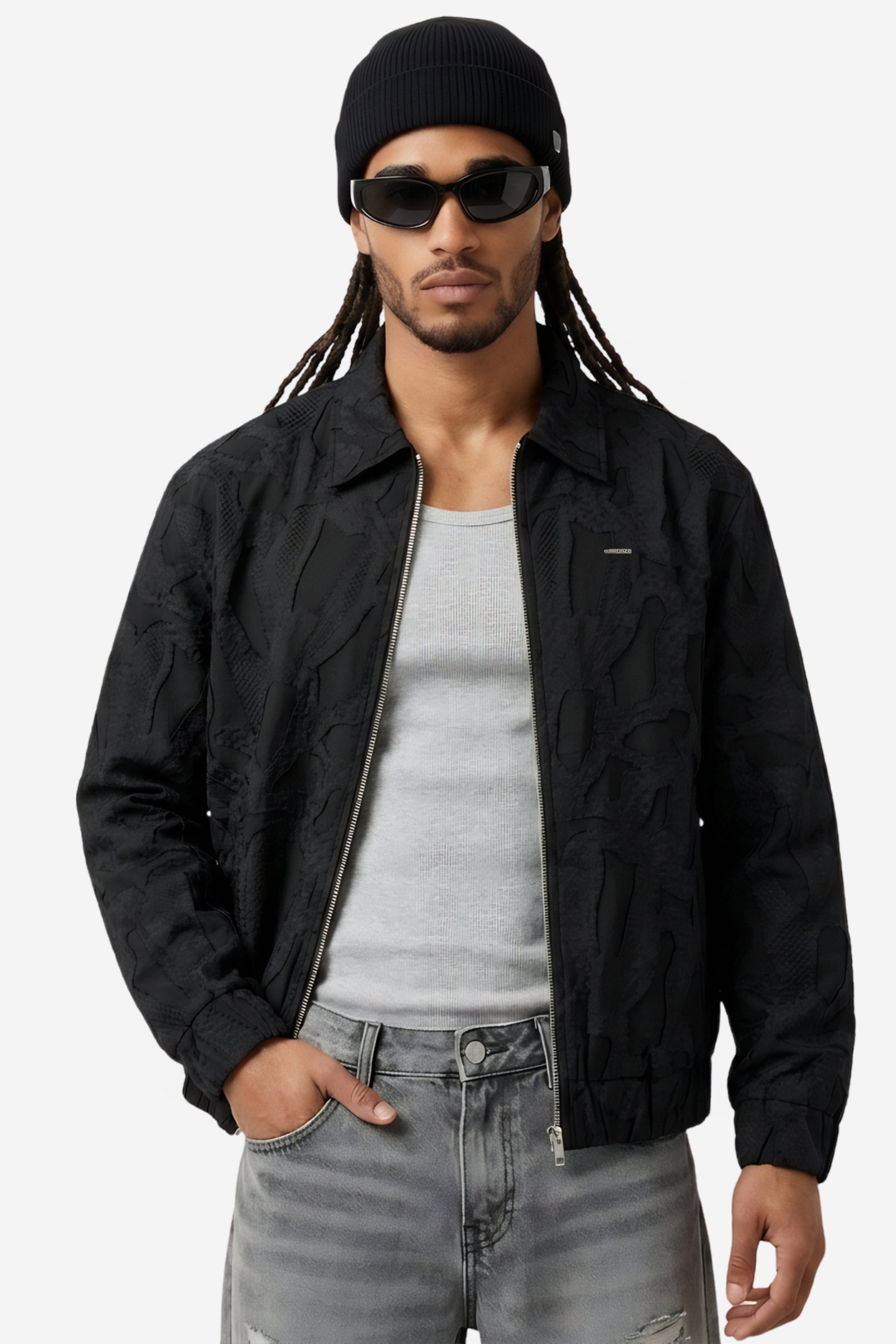 Black Zipper Jakarlı Ceket