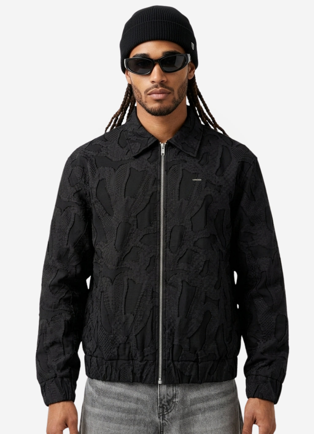 Black Zipper Jakarlı Ceket