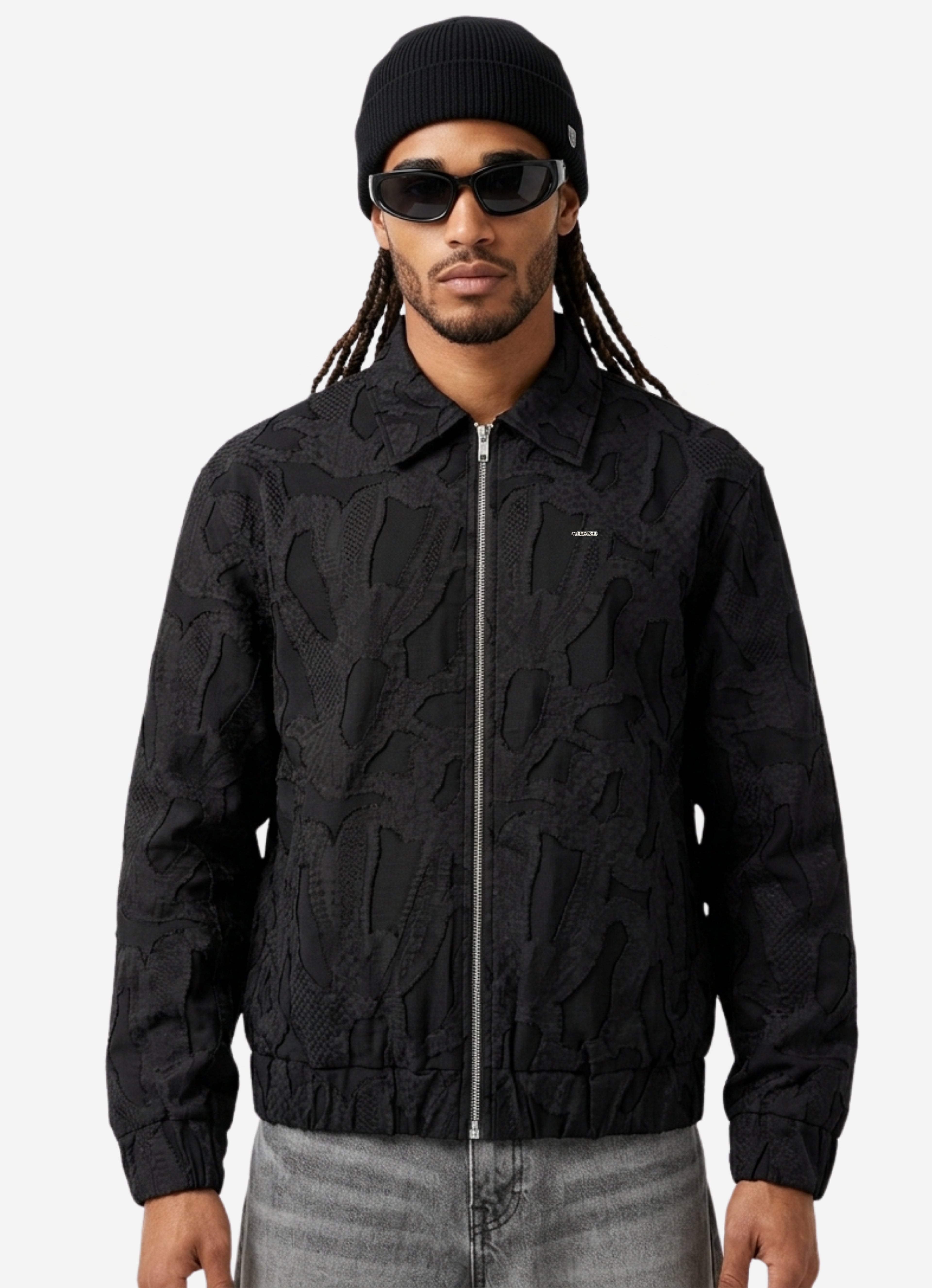 Black Zipper Jakarlı Ceket