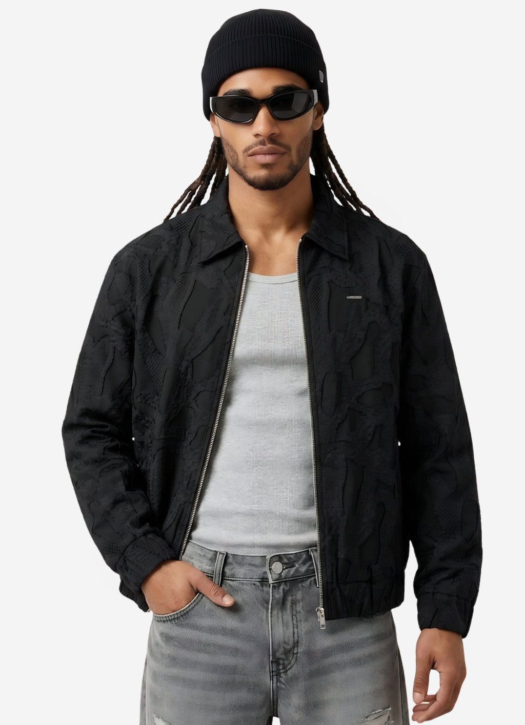 Black Zipper Jakarlı Ceket