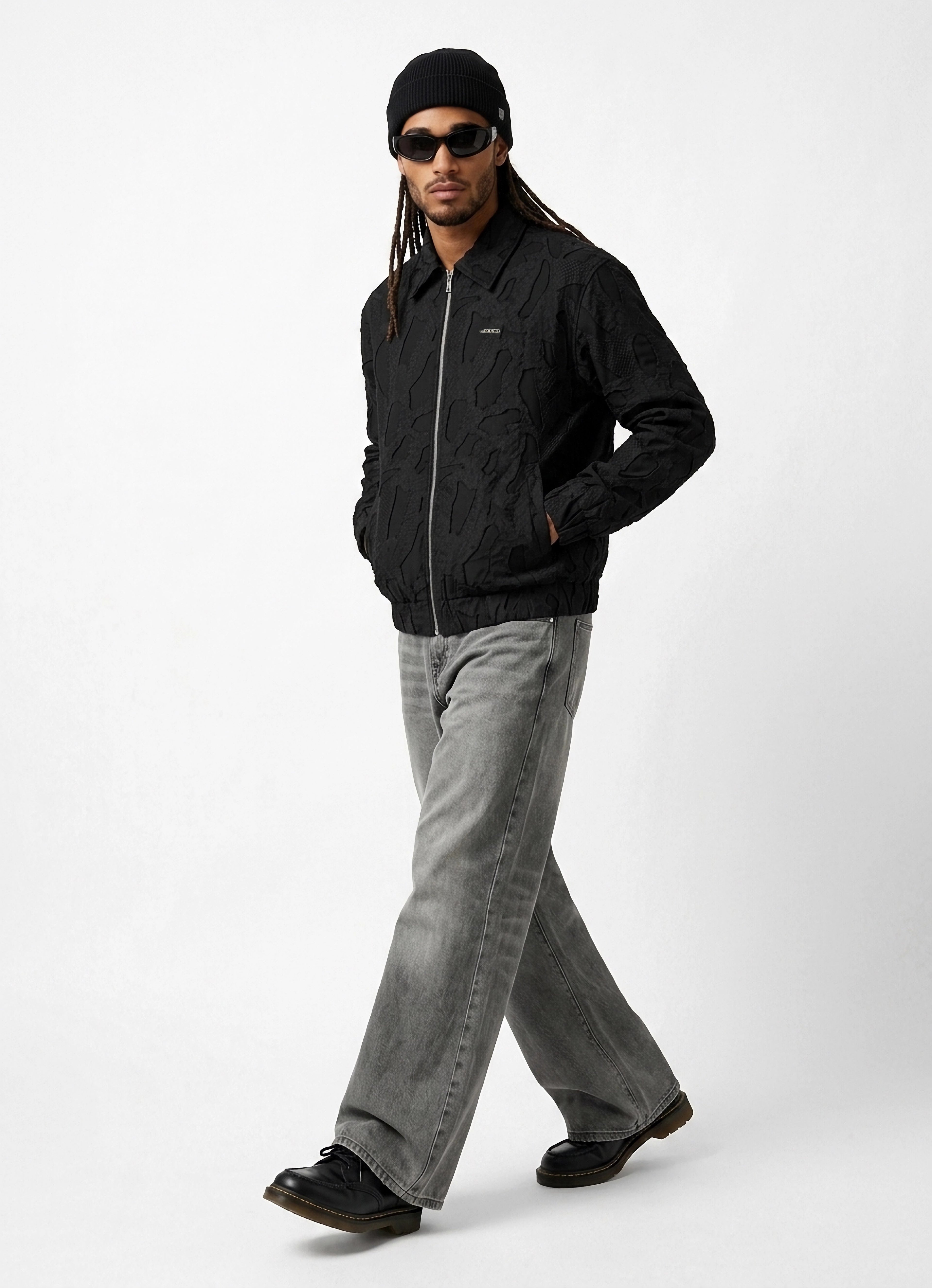 Black Zipper Jakarlı Ceket