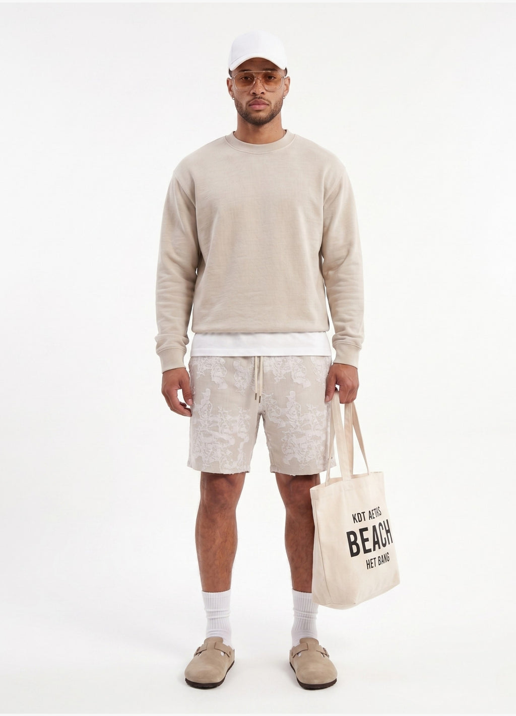 Beige Comfort Jakarlı Şort