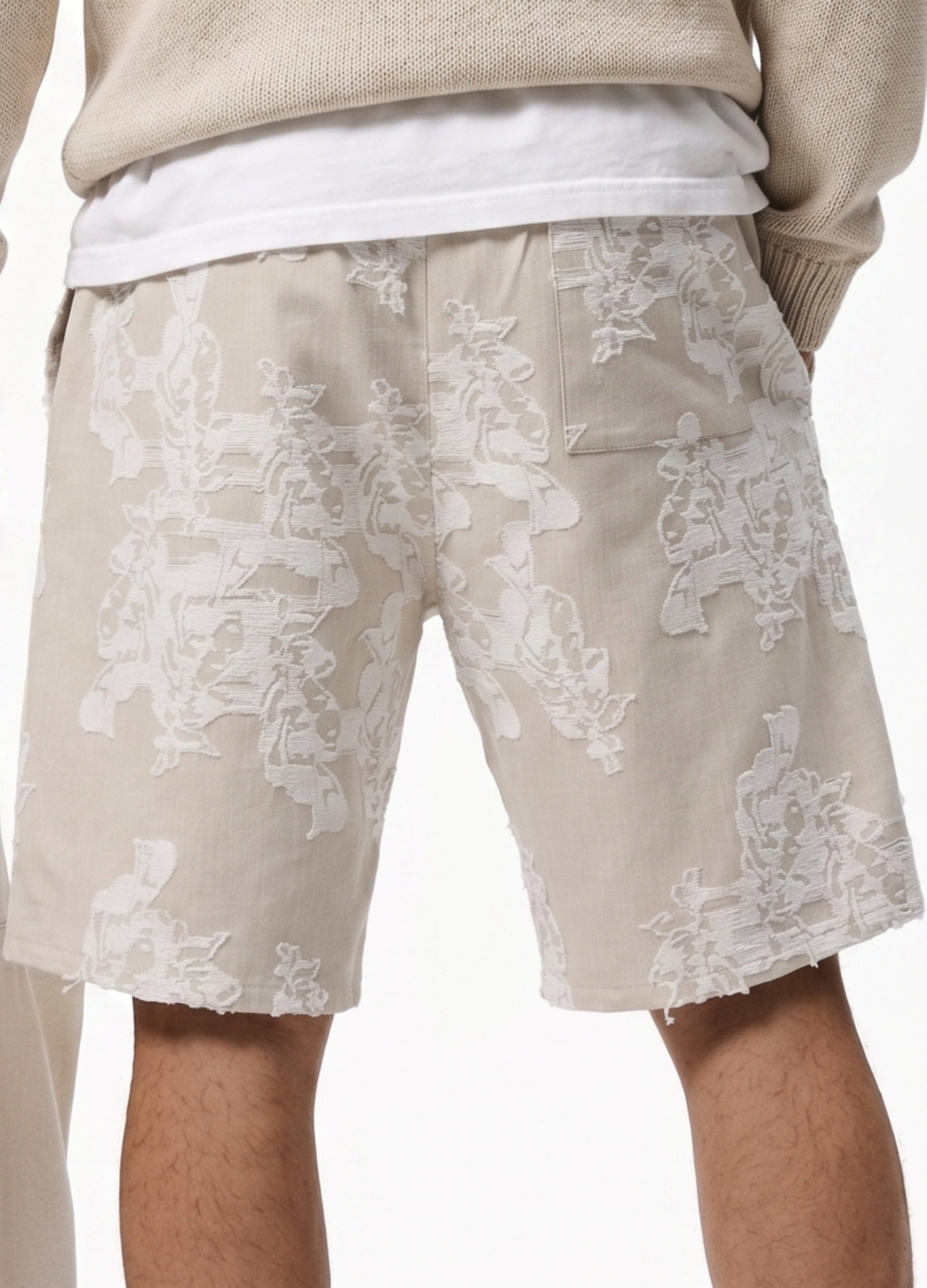 Beige Comfort Jakarlı Şort