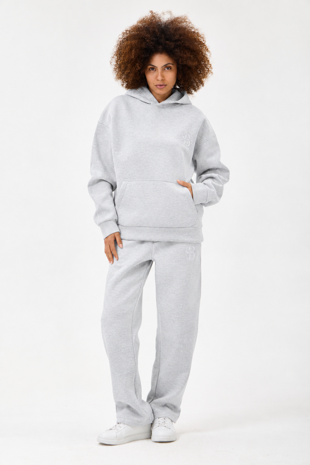 Grey Melange Panda Kumaş Kadın Sweatshirt Takım