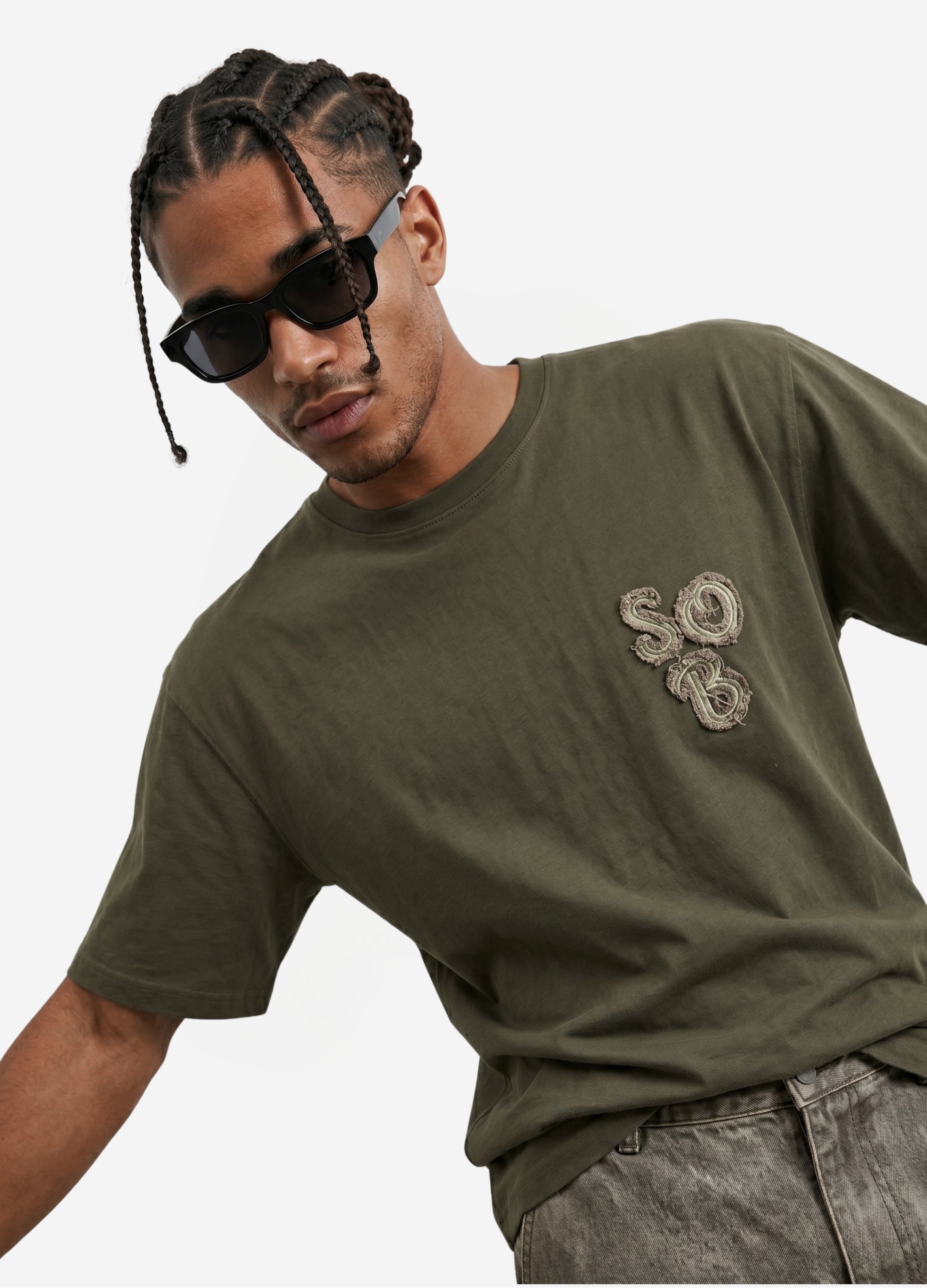 Dark Green Aplike Detaylı Comfort T-shirt