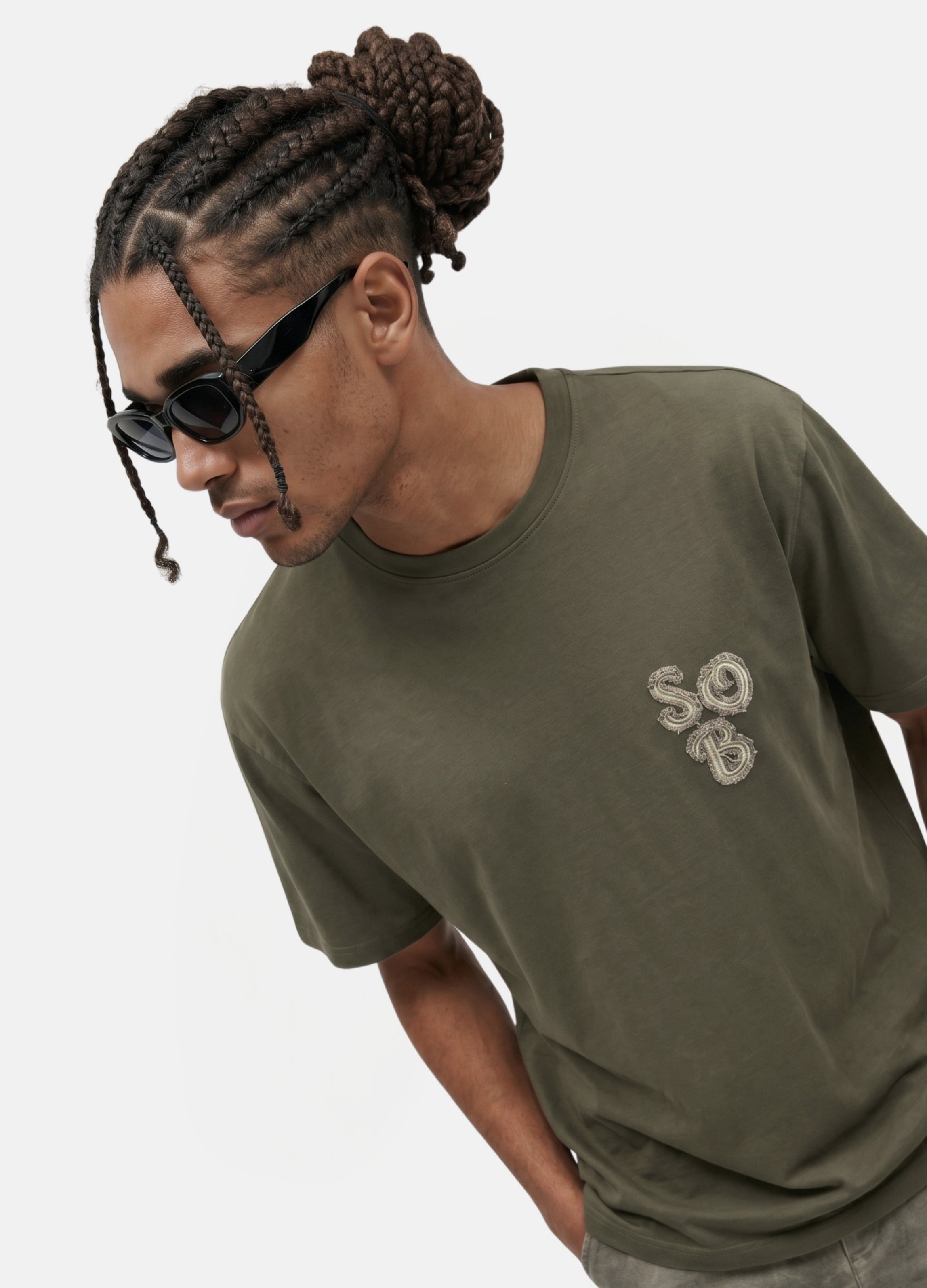 Dark Green Aplike Detaylı Comfort T-shirt