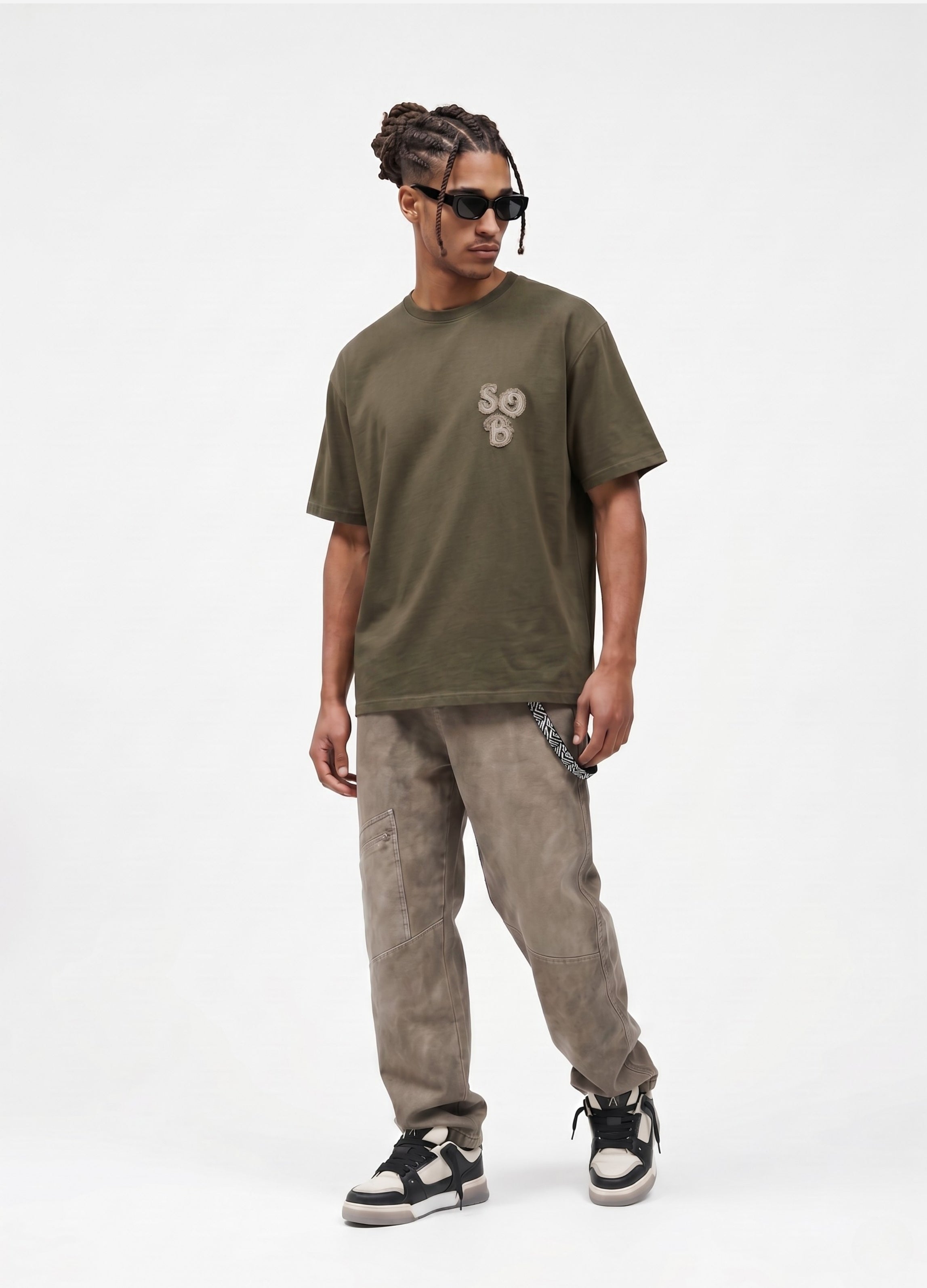 Dark Green Aplike Detaylı Comfort T-shirt