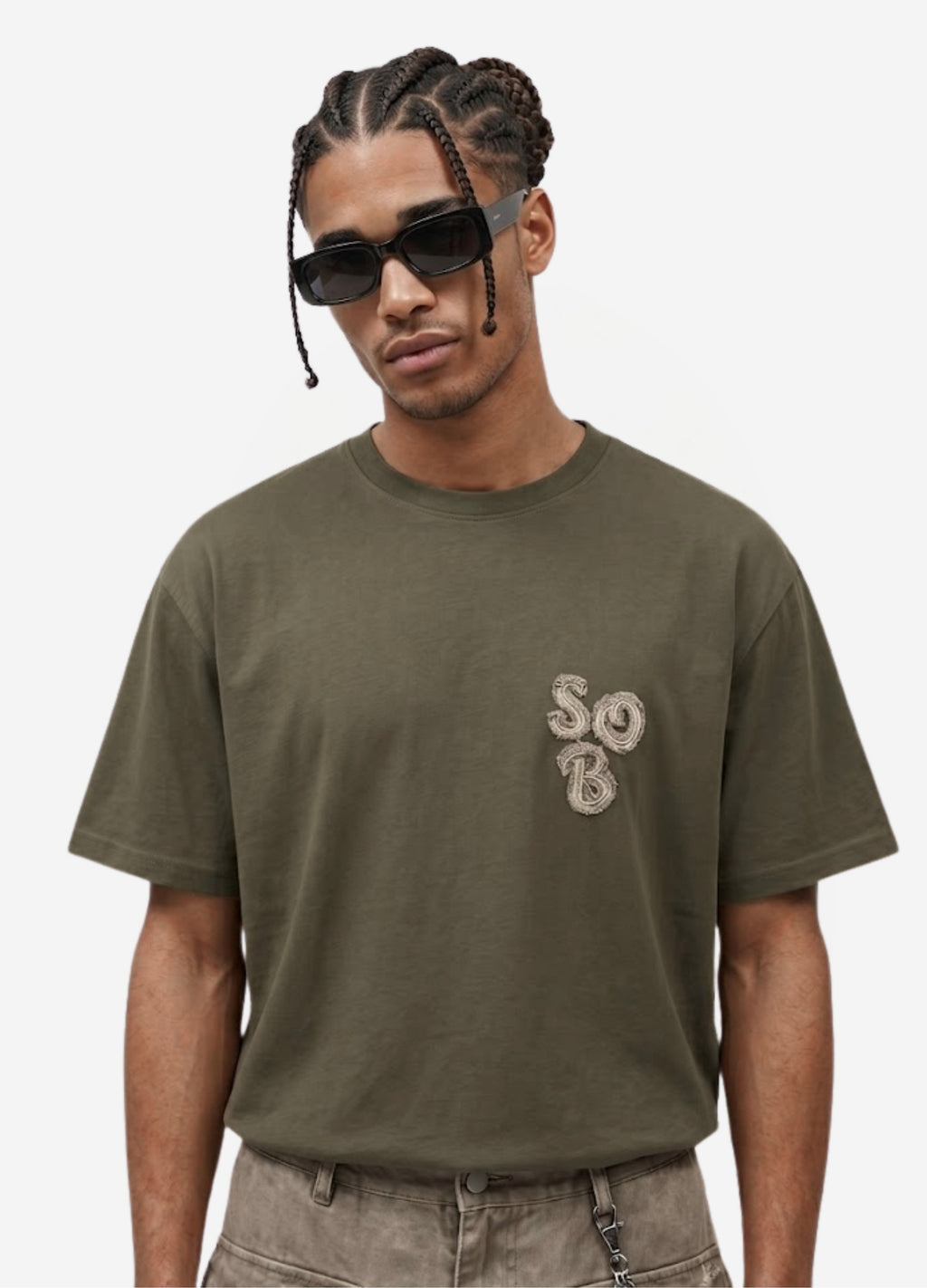 Dark Green Aplike Detaylı Comfort T-shirt