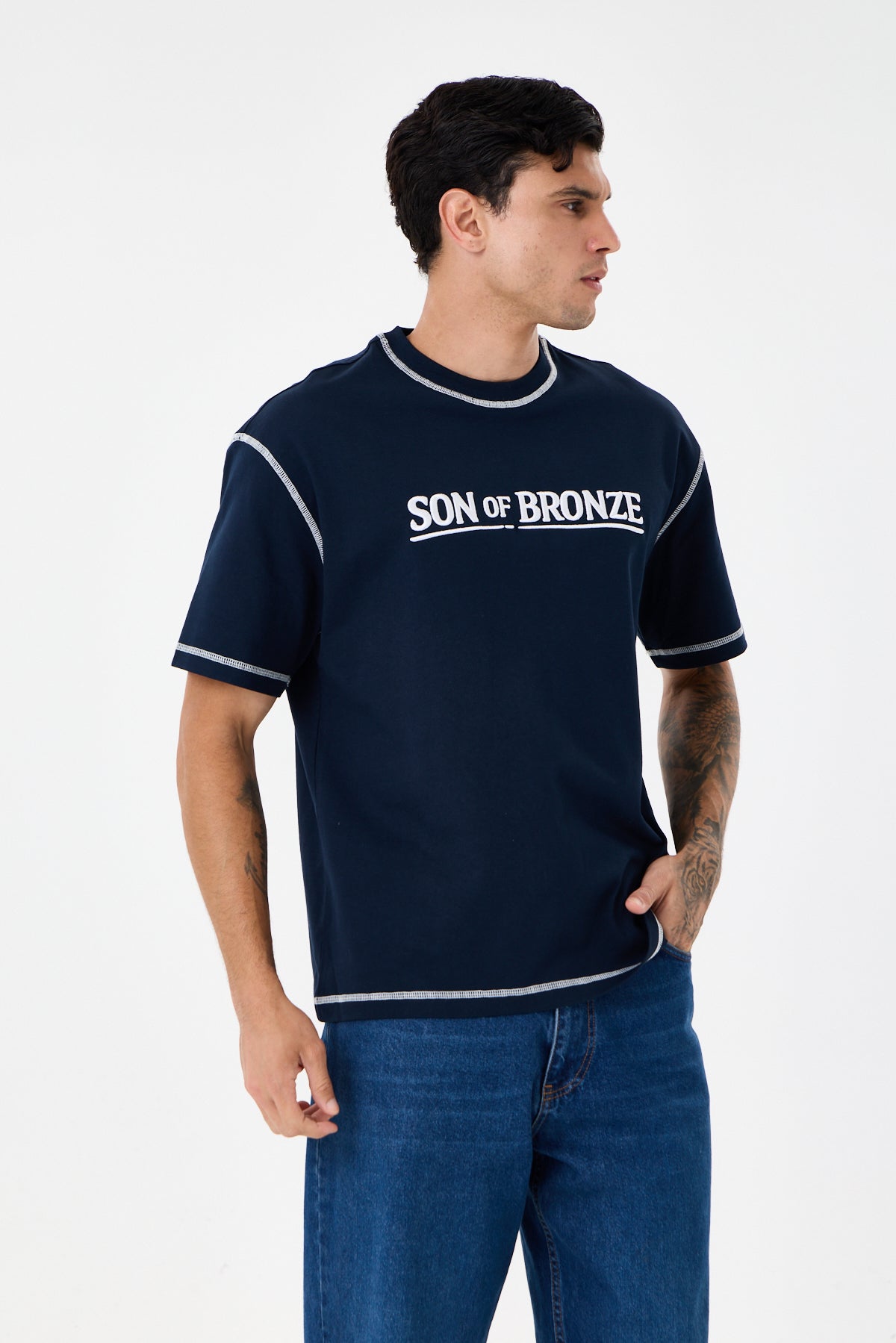 Navy Blue Signature Nakışlı Comfort T-shirt