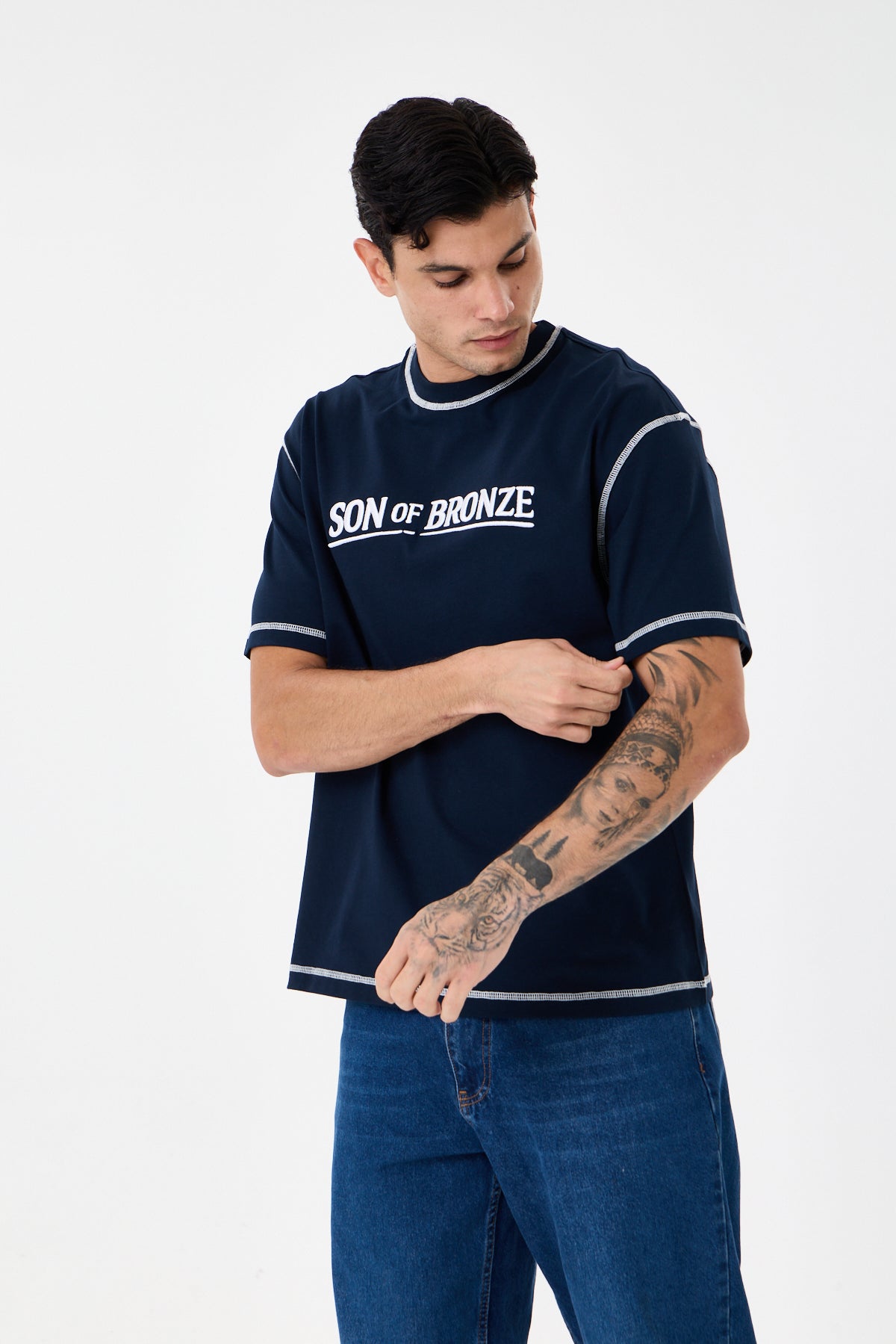 Navy Blue Signature Nakışlı Comfort T-shirt
