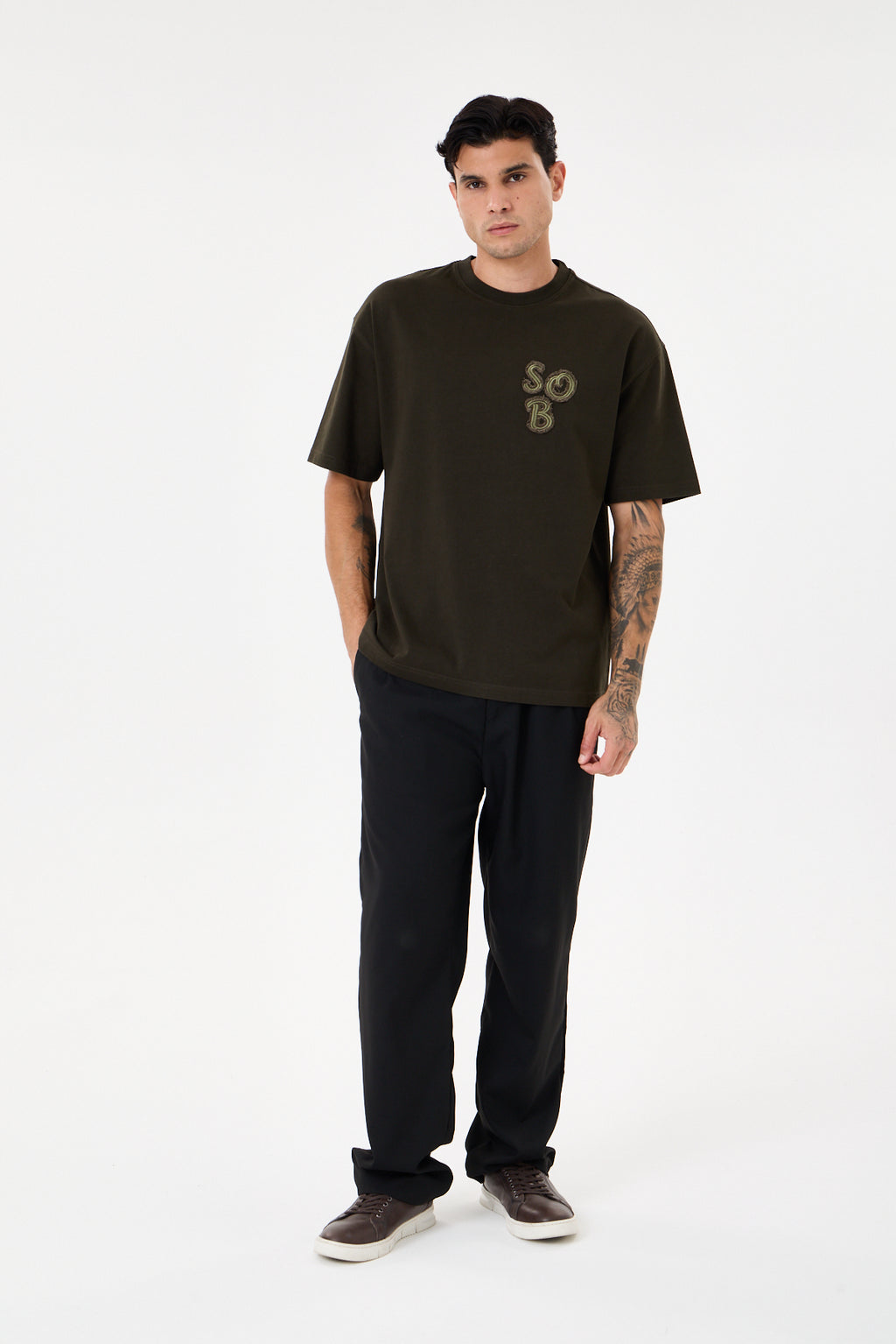 Dark Green Aplike Detaylı Comfort T-shirt