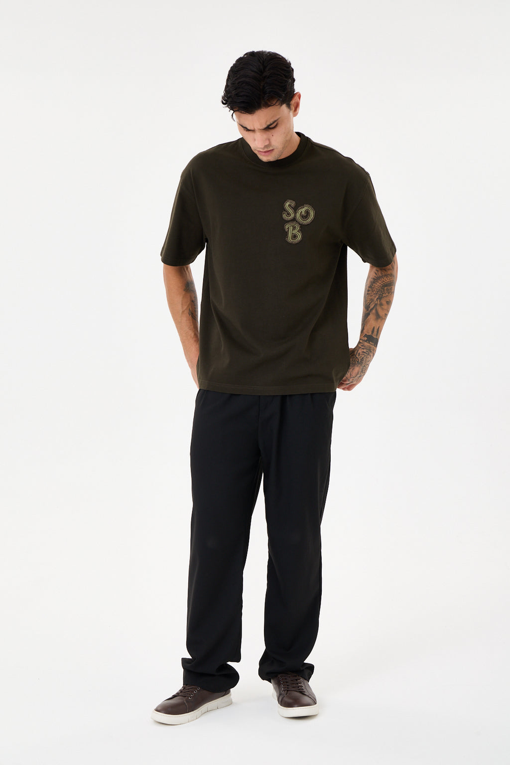 Dark Green Aplike Detaylı Comfort T-shirt