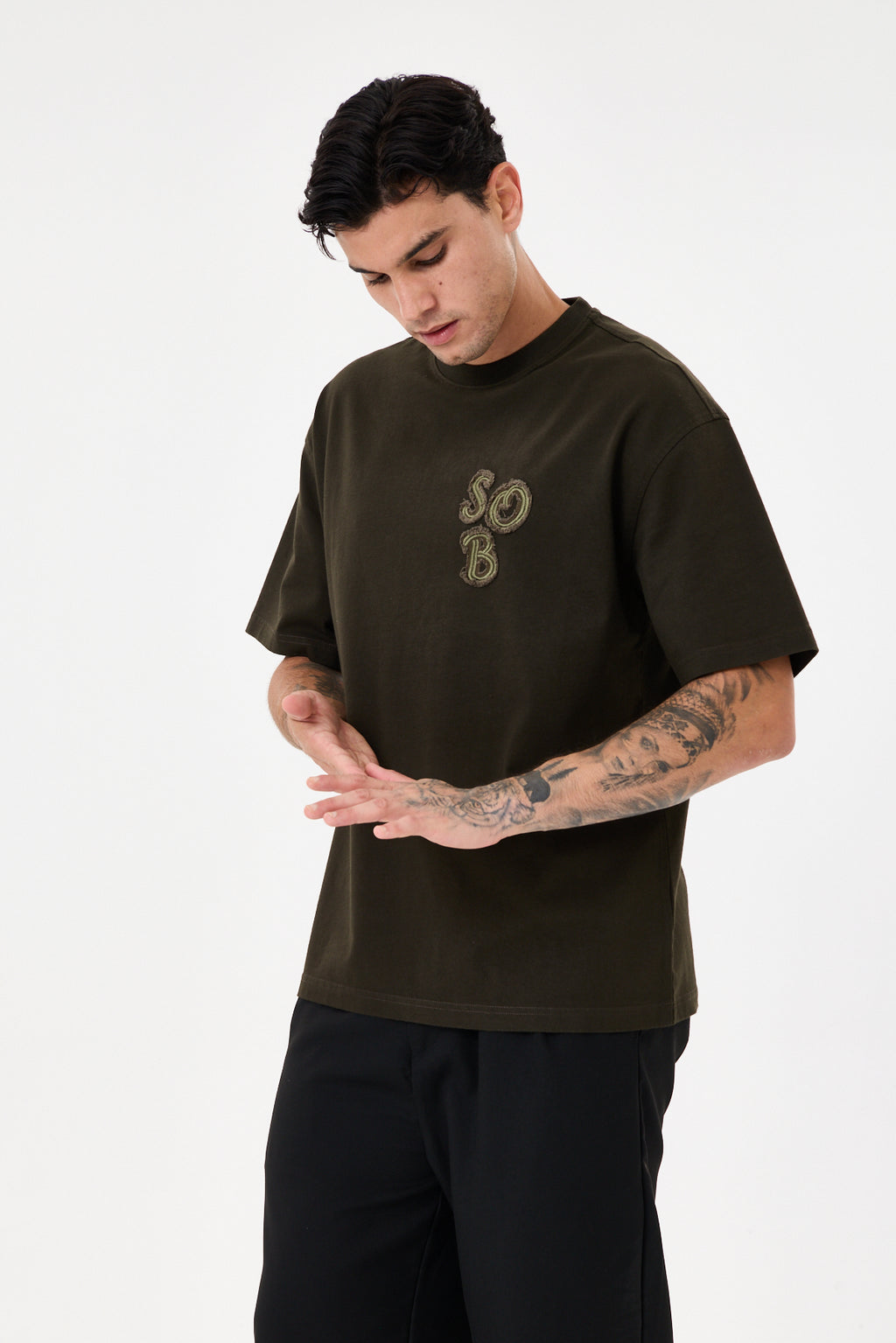 Dark Green Aplike Detaylı Comfort T-shirt