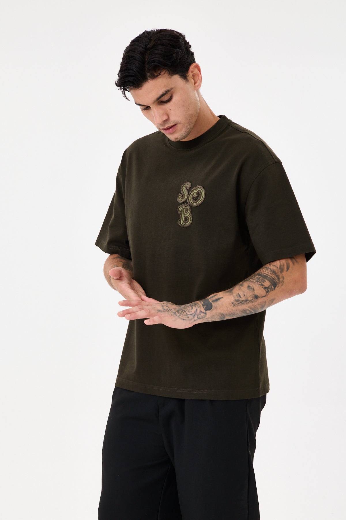 Dark Green Aplike Detaylı Comfort T-shirt
