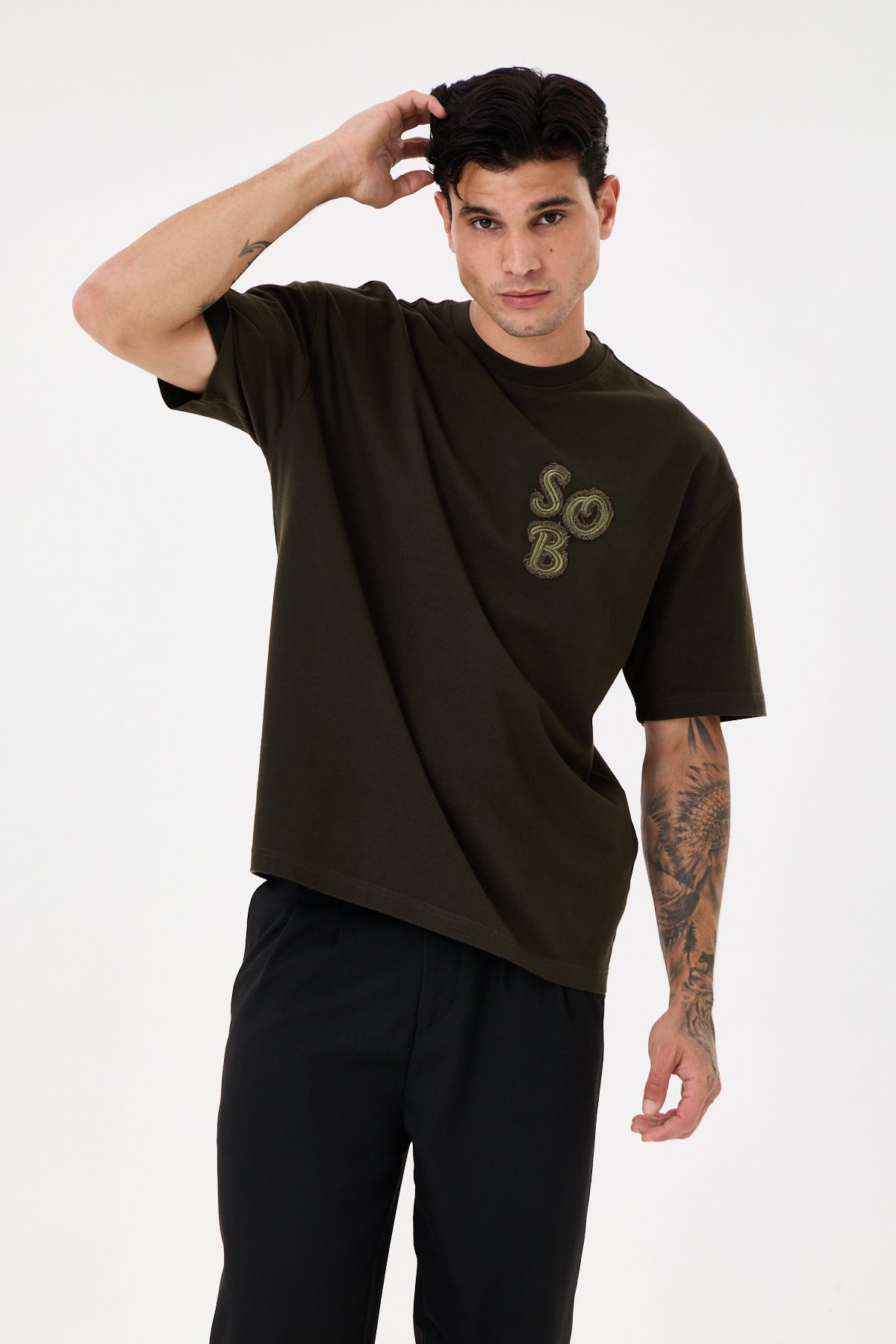 Dark Green Aplike Detaylı Comfort T-shirt