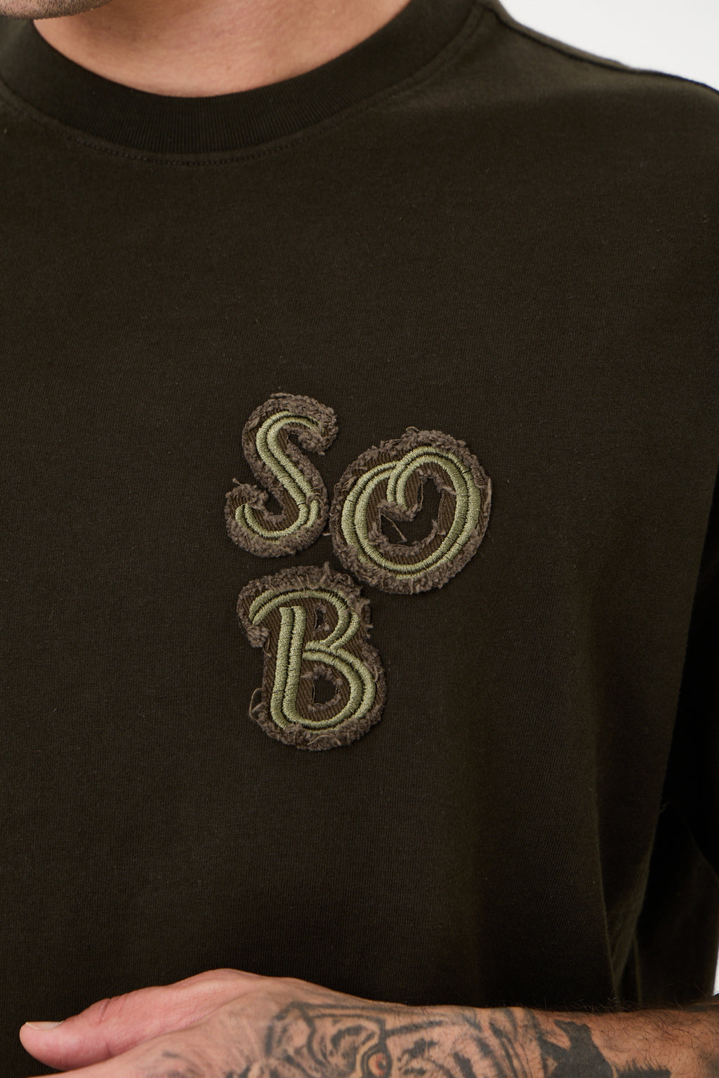 Dark Green Aplike Detaylı Comfort T-shirt