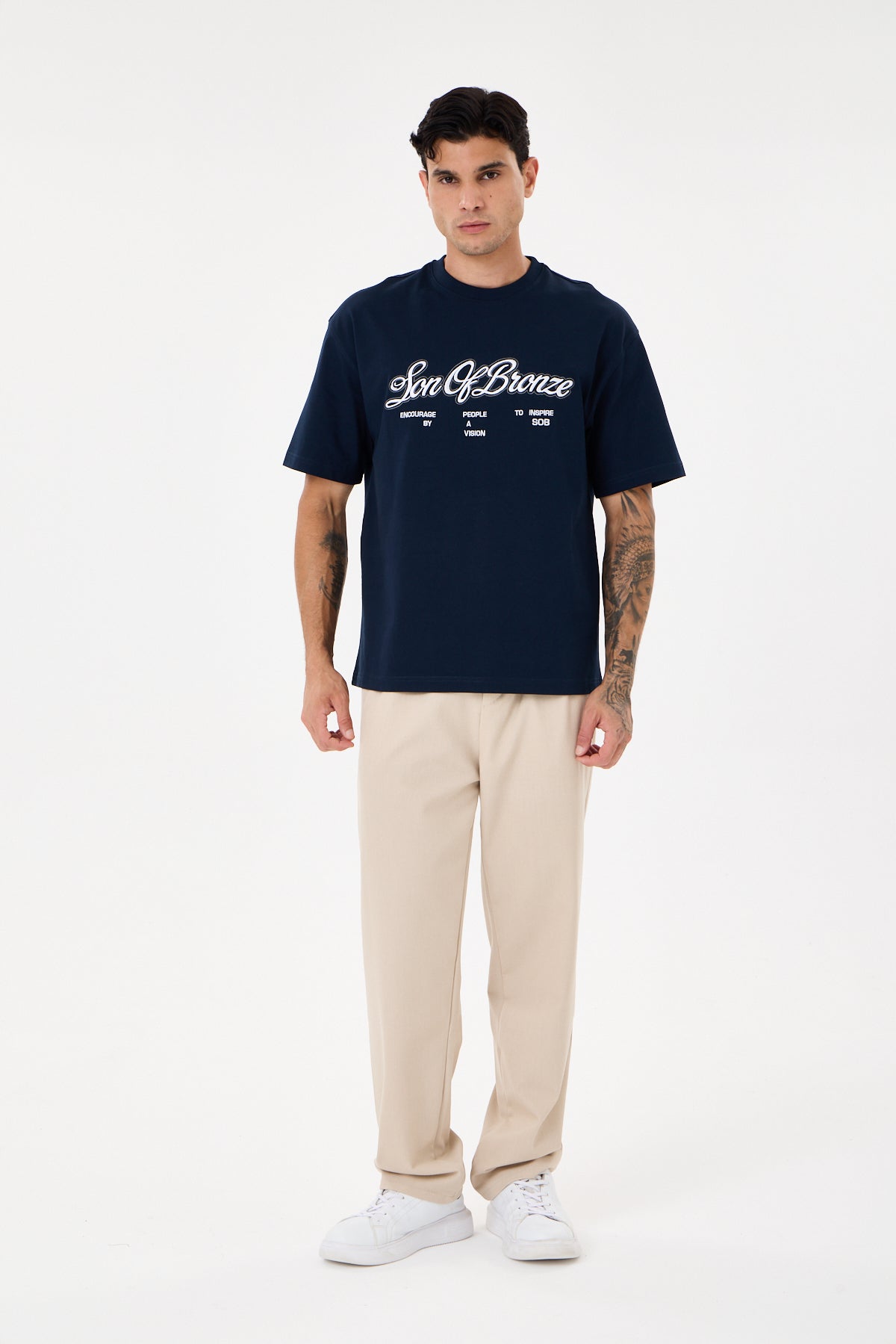 Navy Blue Eva Nakışlı Comfort T-shirt