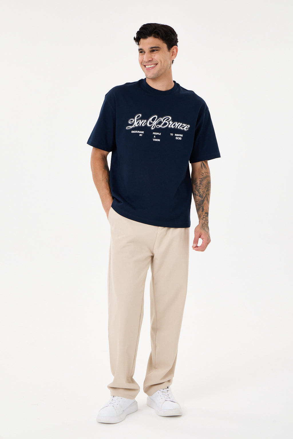 Navy Blue Eva Nakışlı Comfort T-shirt