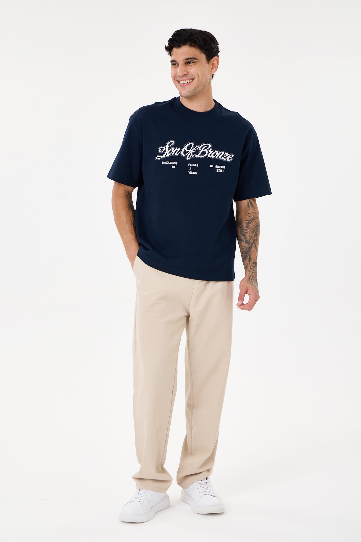 Navy Blue Eva Nakışlı Comfort T-shirt