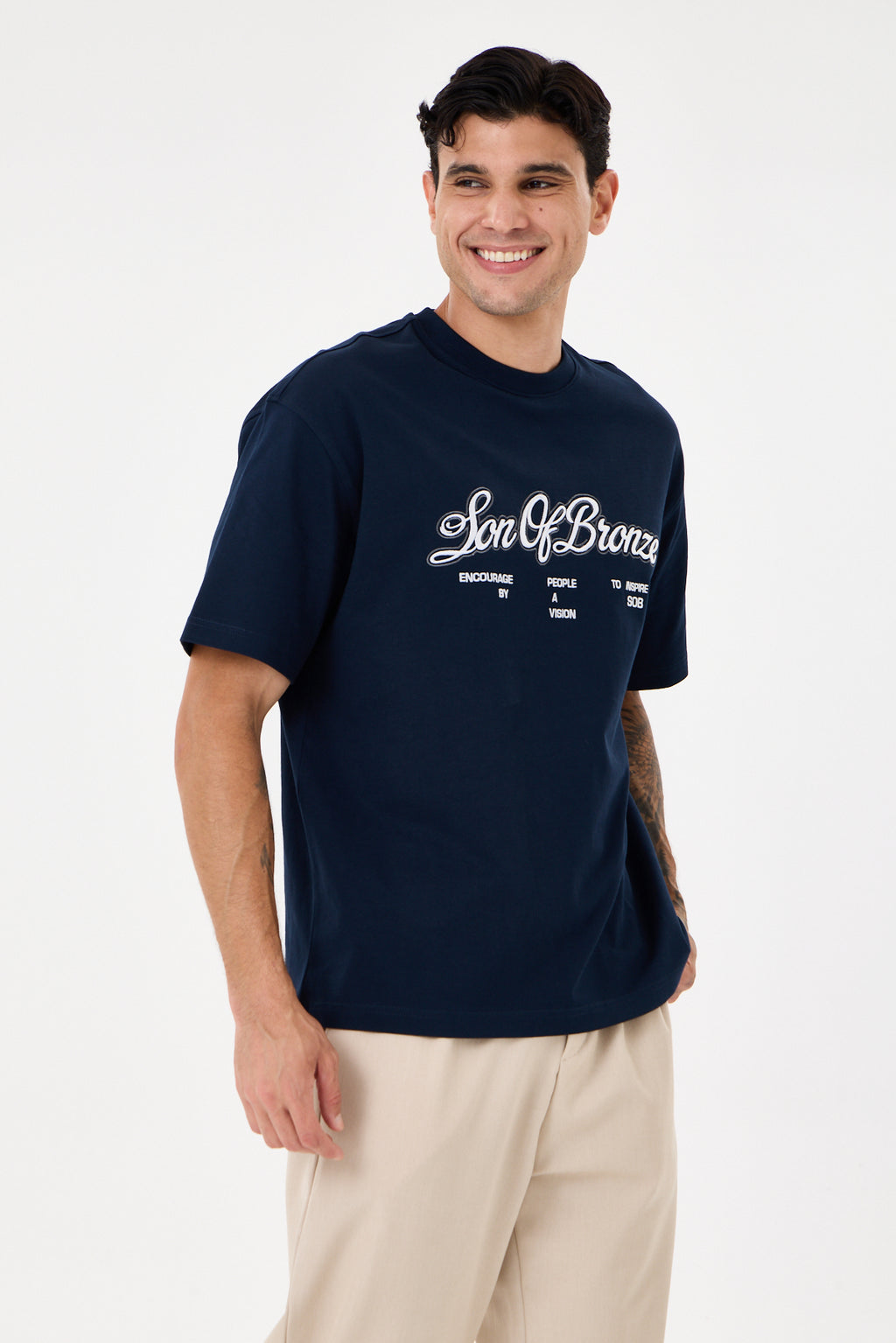 Navy Blue Eva Nakışlı Comfort T-shirt