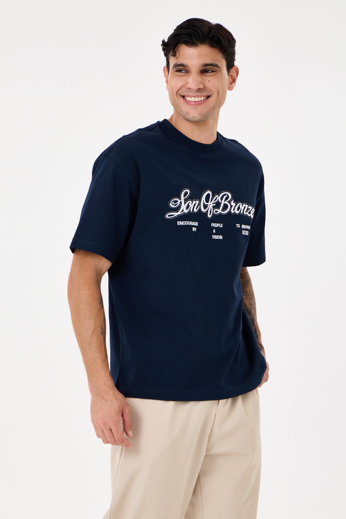 Navy Blue Eva Nakışlı Comfort T-shirt