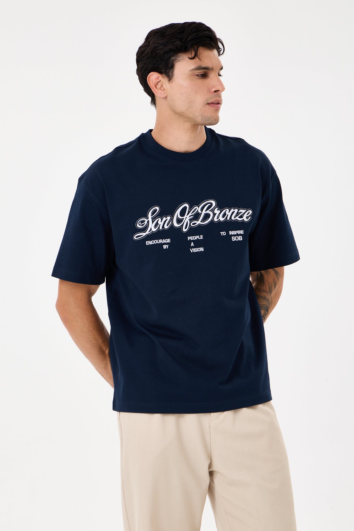 Navy Blue Eva Nakışlı Comfort T-shirt