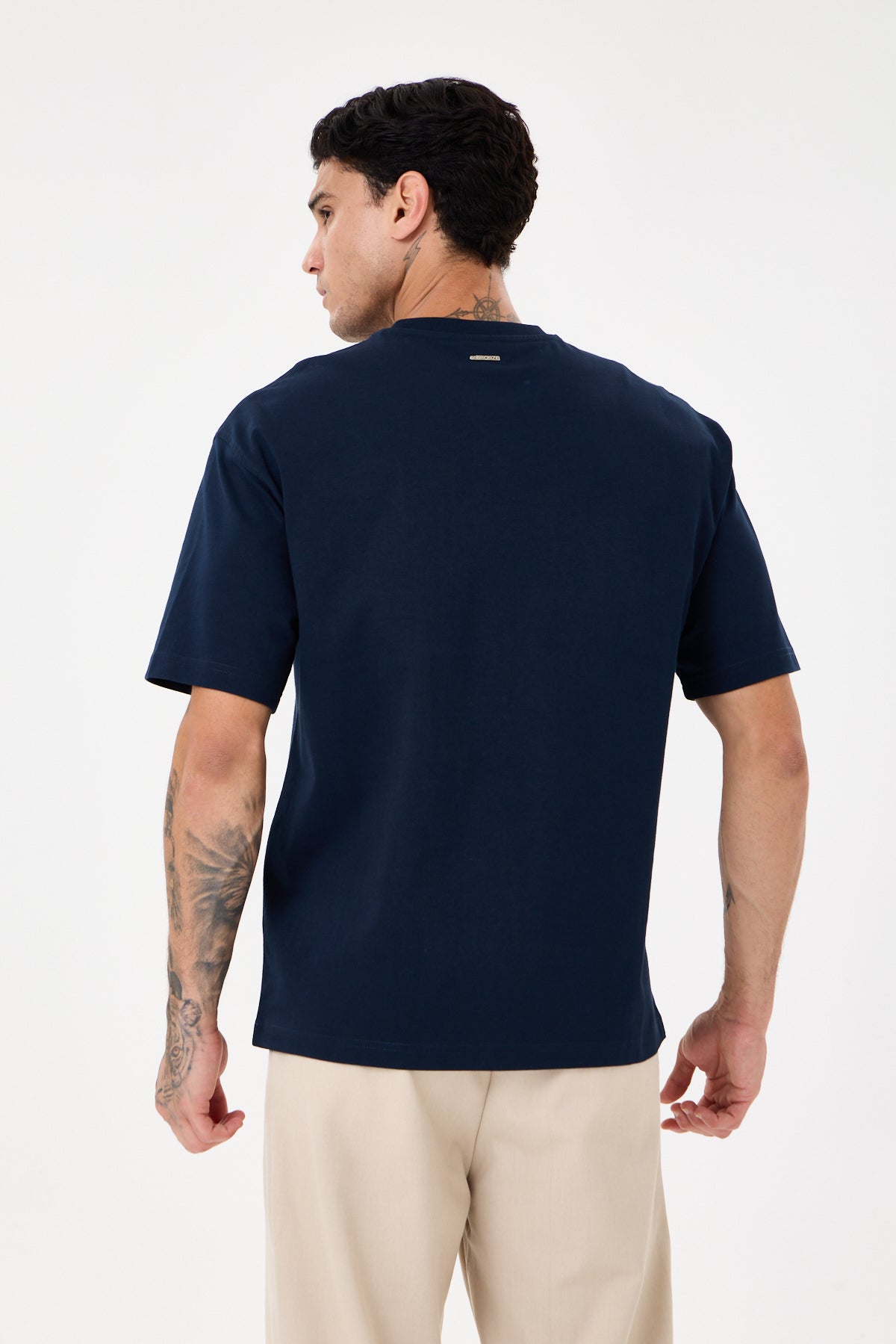 Navy Blue Eva Nakışlı Comfort T-shirt