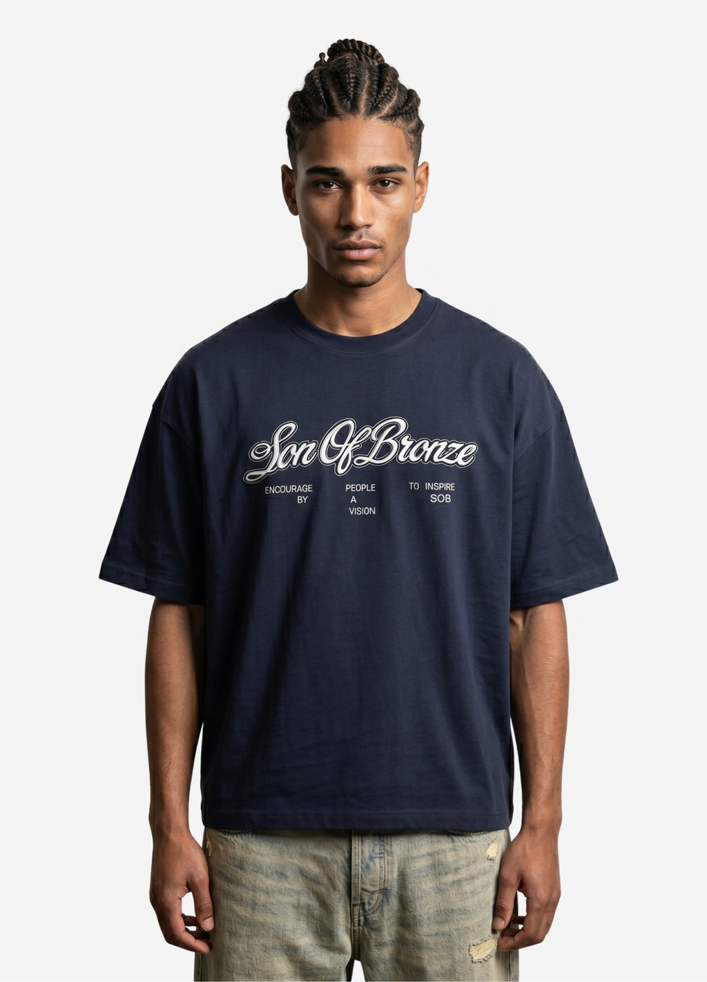 Navy Blue Eva Nakışlı Comfort T-shirt