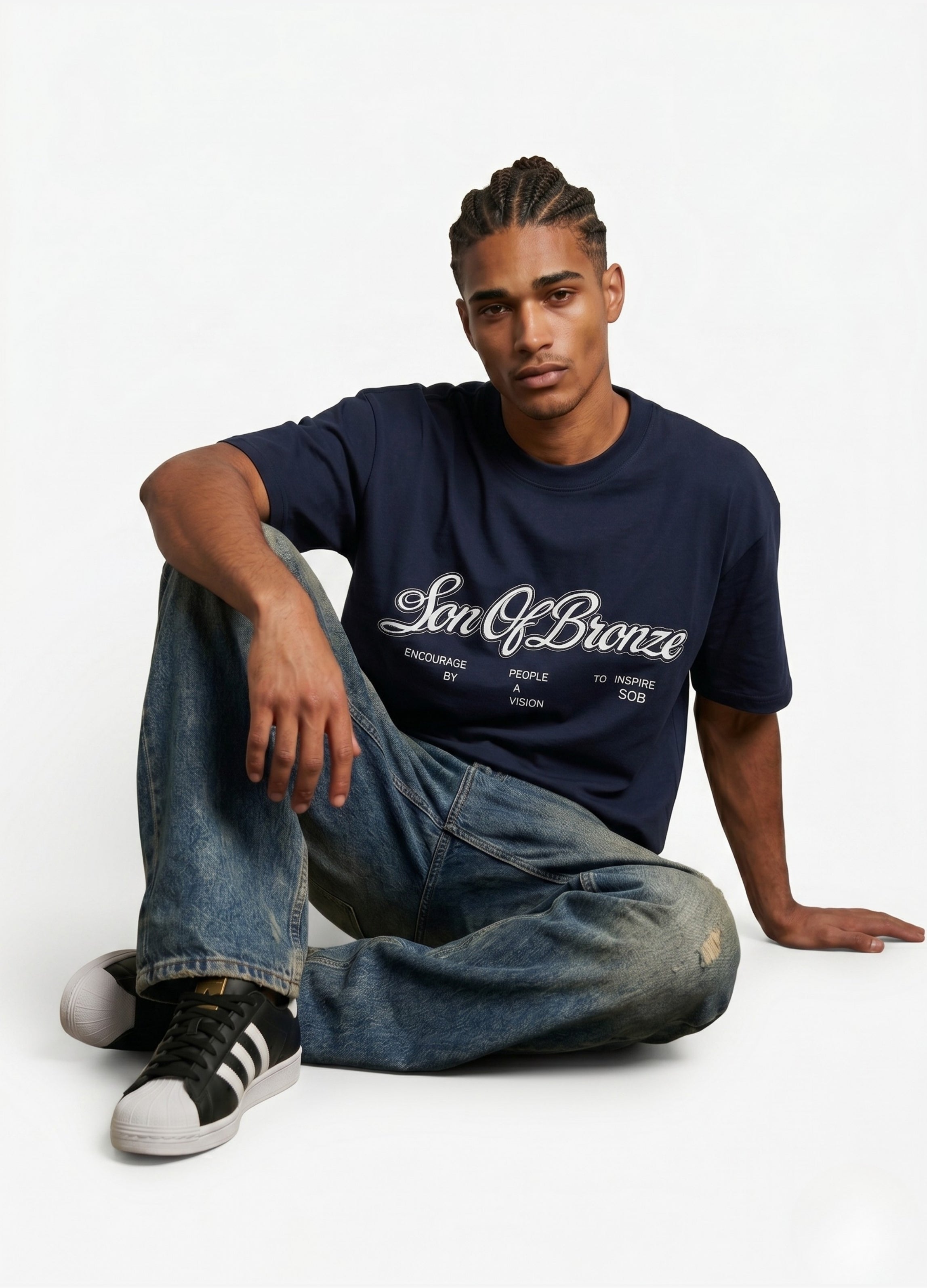 Navy Blue Eva Nakışlı Comfort T-shirt