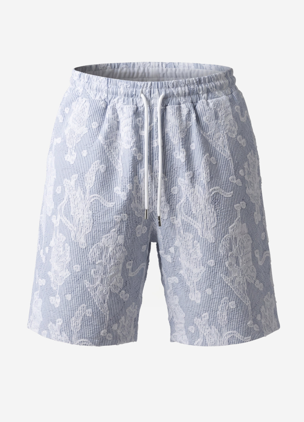 Navy Blue Comfort Jakarlı Çizgili Şort