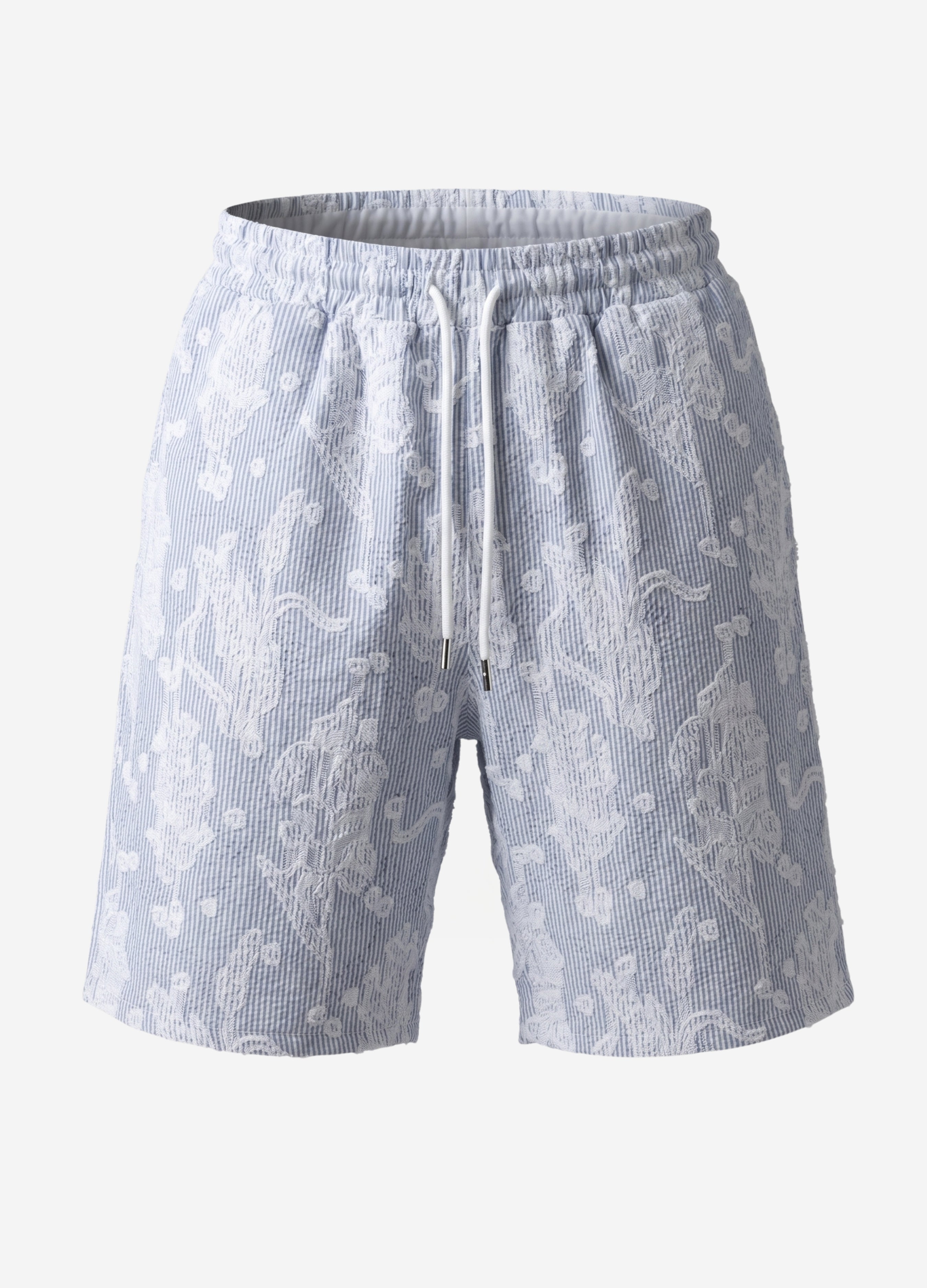 Navy Blue Comfort Jakarlı Çizgili Şort