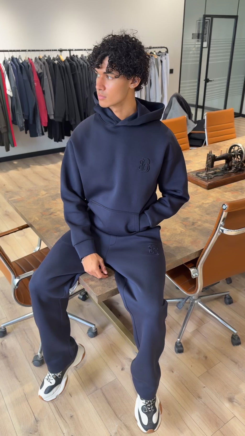 Lacivert Panda Kumaş Kapüşonlu Sweatshirt