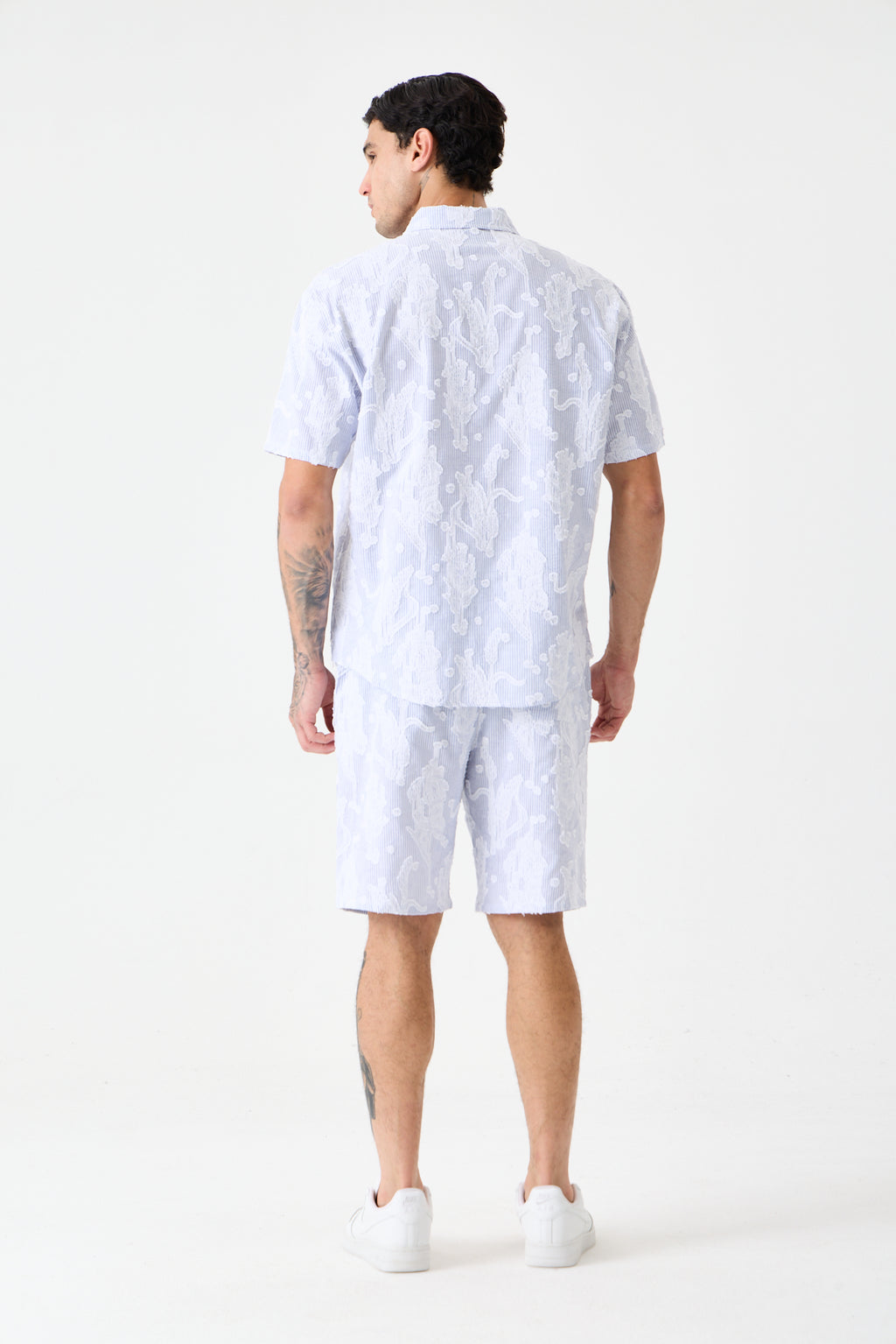 Navy Blue Comfort Jakarlı Çizgili Şort