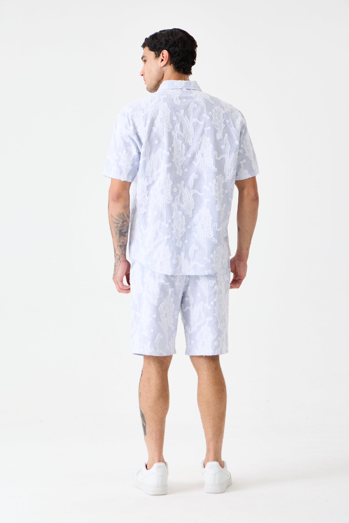Navy Blue Comfort Jakarlı Çizgili Şort